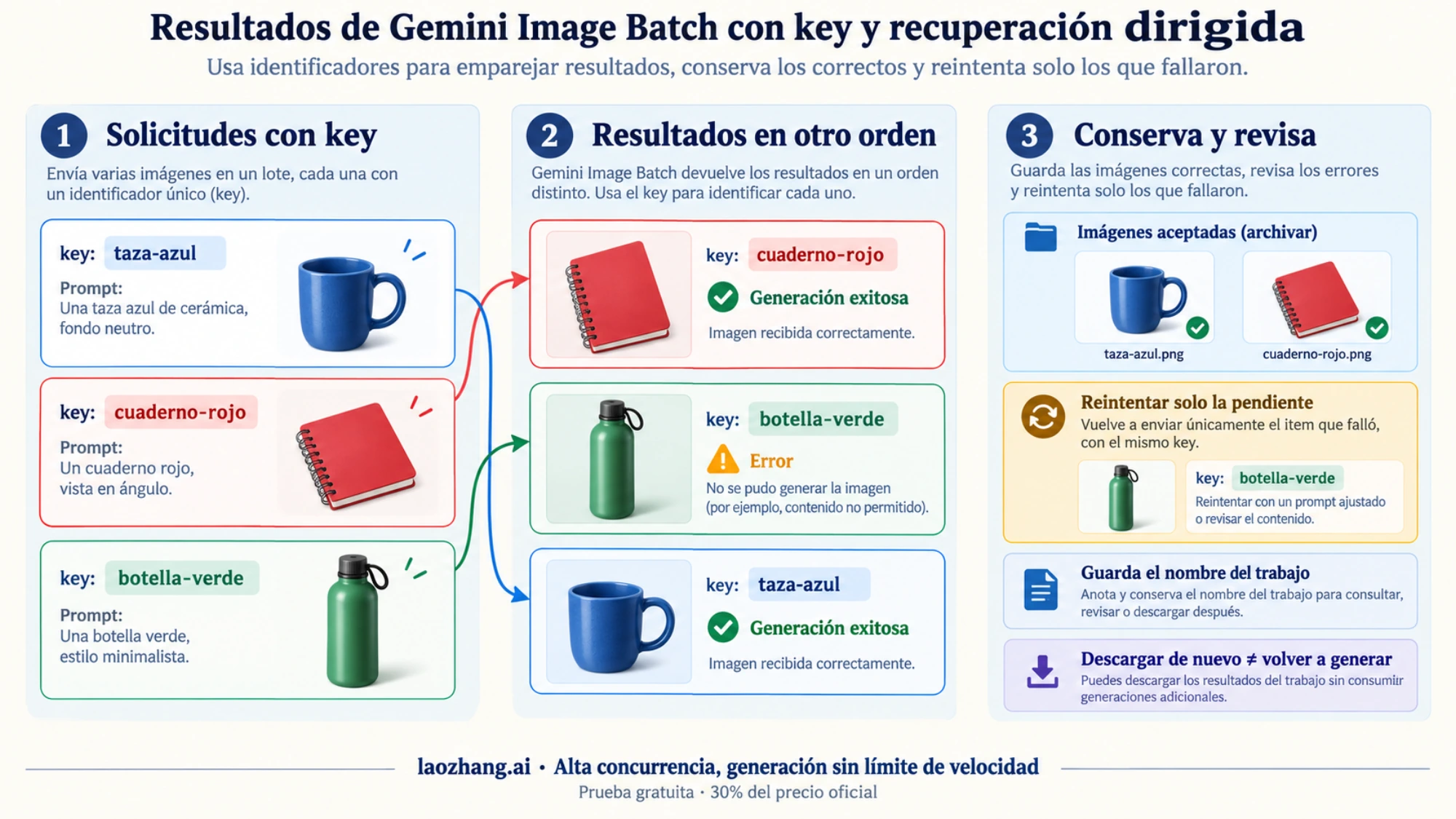 Esquema conceptual para asociar imágenes y errores con su identificador y conservar los resultados recuperados.