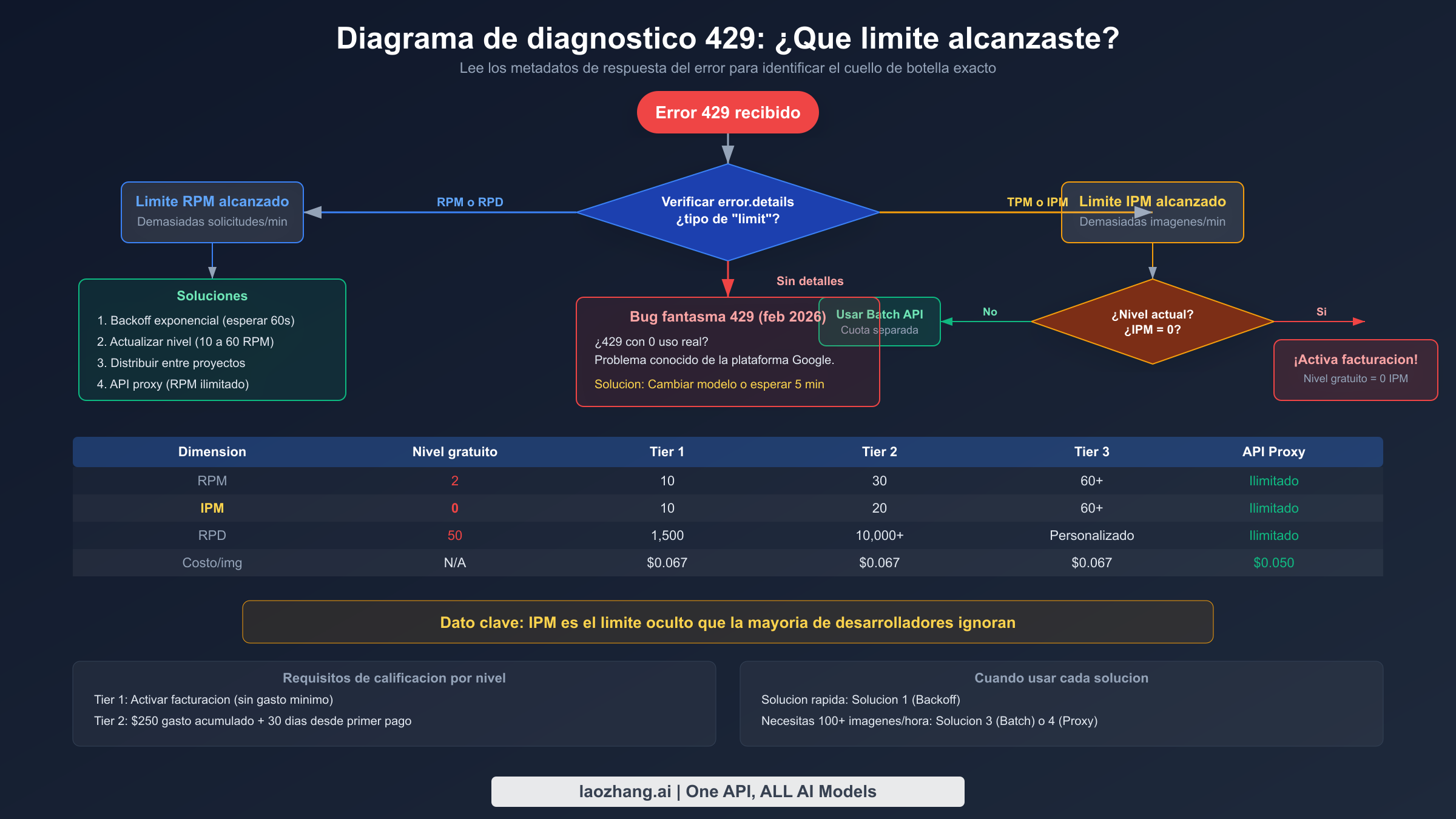 Diagrama de flujo de diagnostico 429 que muestra como identificar que dimension de limite de solicitudes activo el error