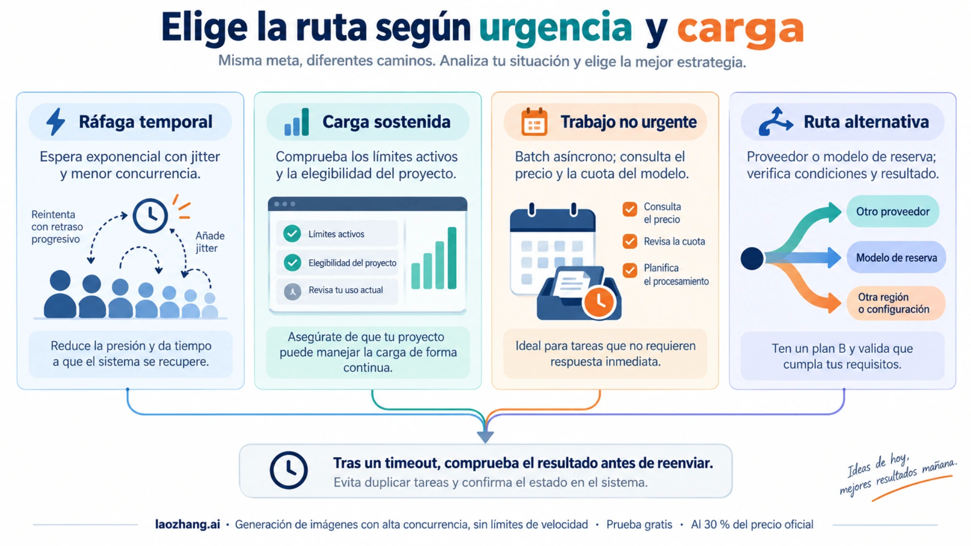 Elección de espera, cuota activa, Batch o ruta alternativa según urgencia y carga