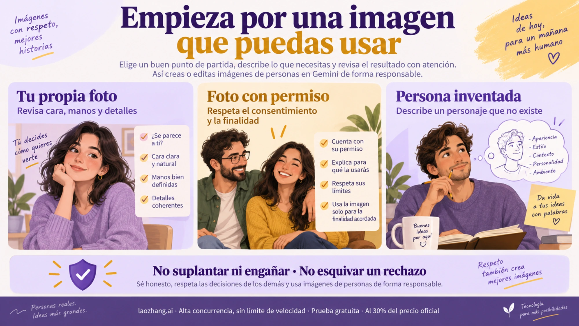 Materiales de partida: foto propia, foto con permiso y personaje inventado