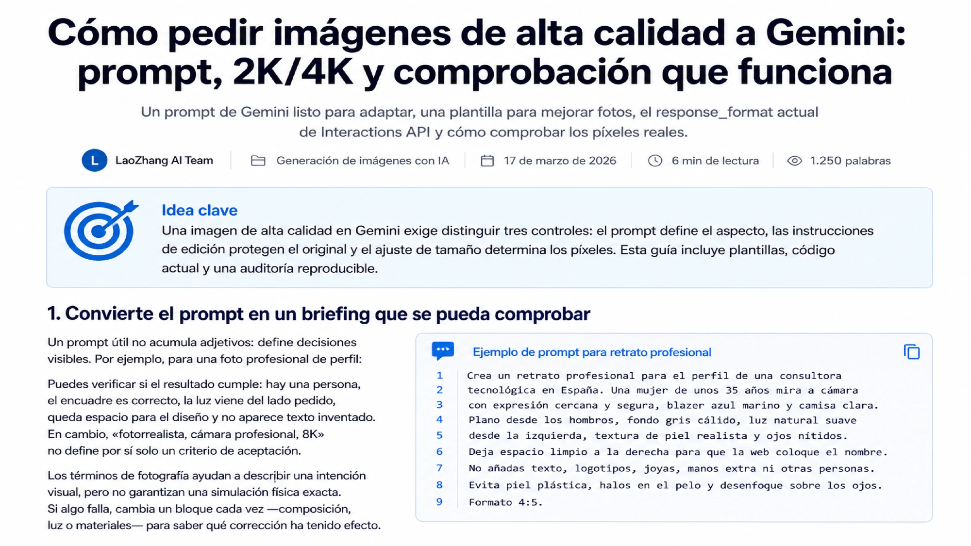 Comprobación separada del aspecto, la fidelidad de edición y el tamaño real en Gemini