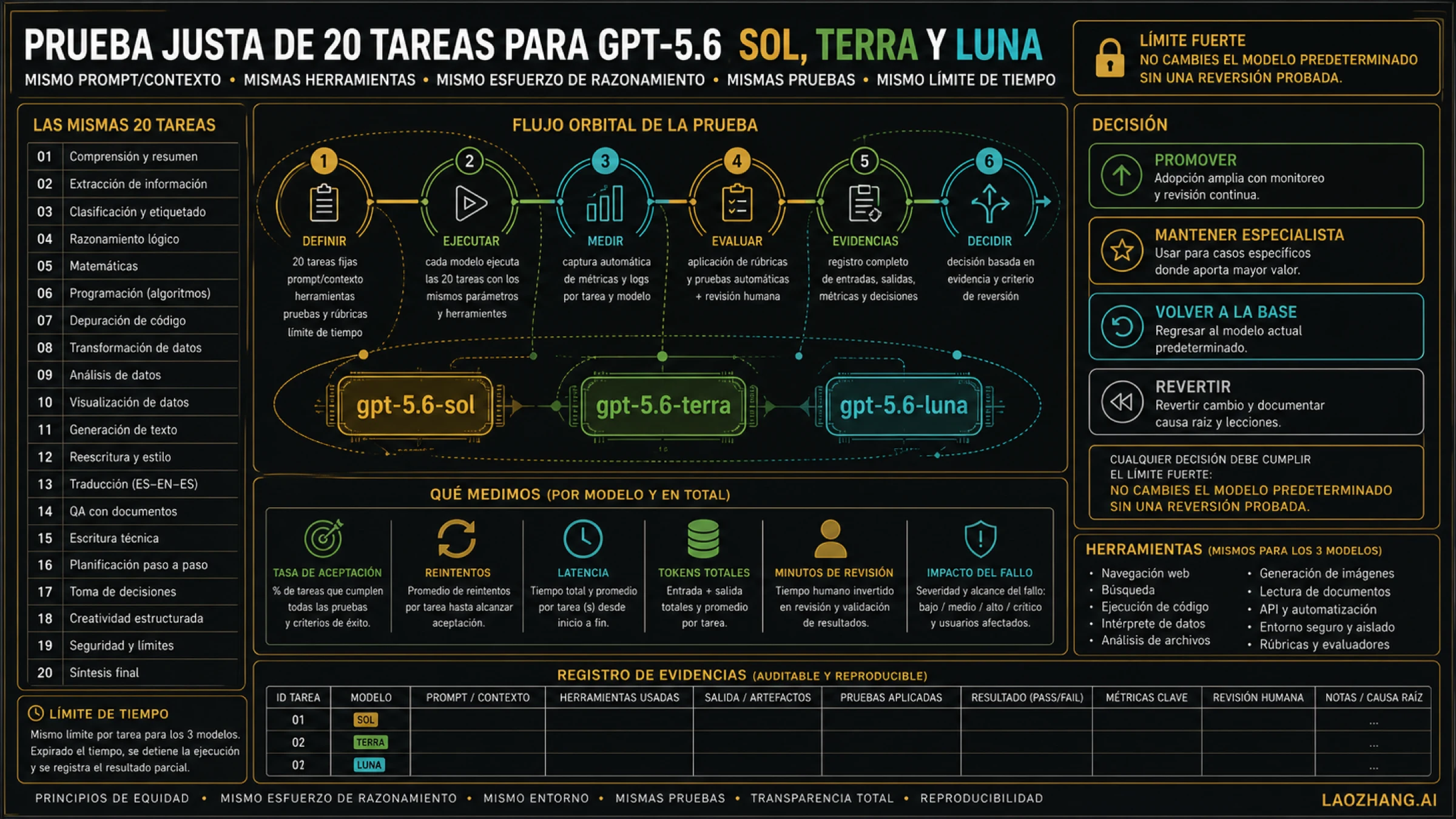 Prueba con variables bloqueadas, registro de pruebas y decisiones reversibles