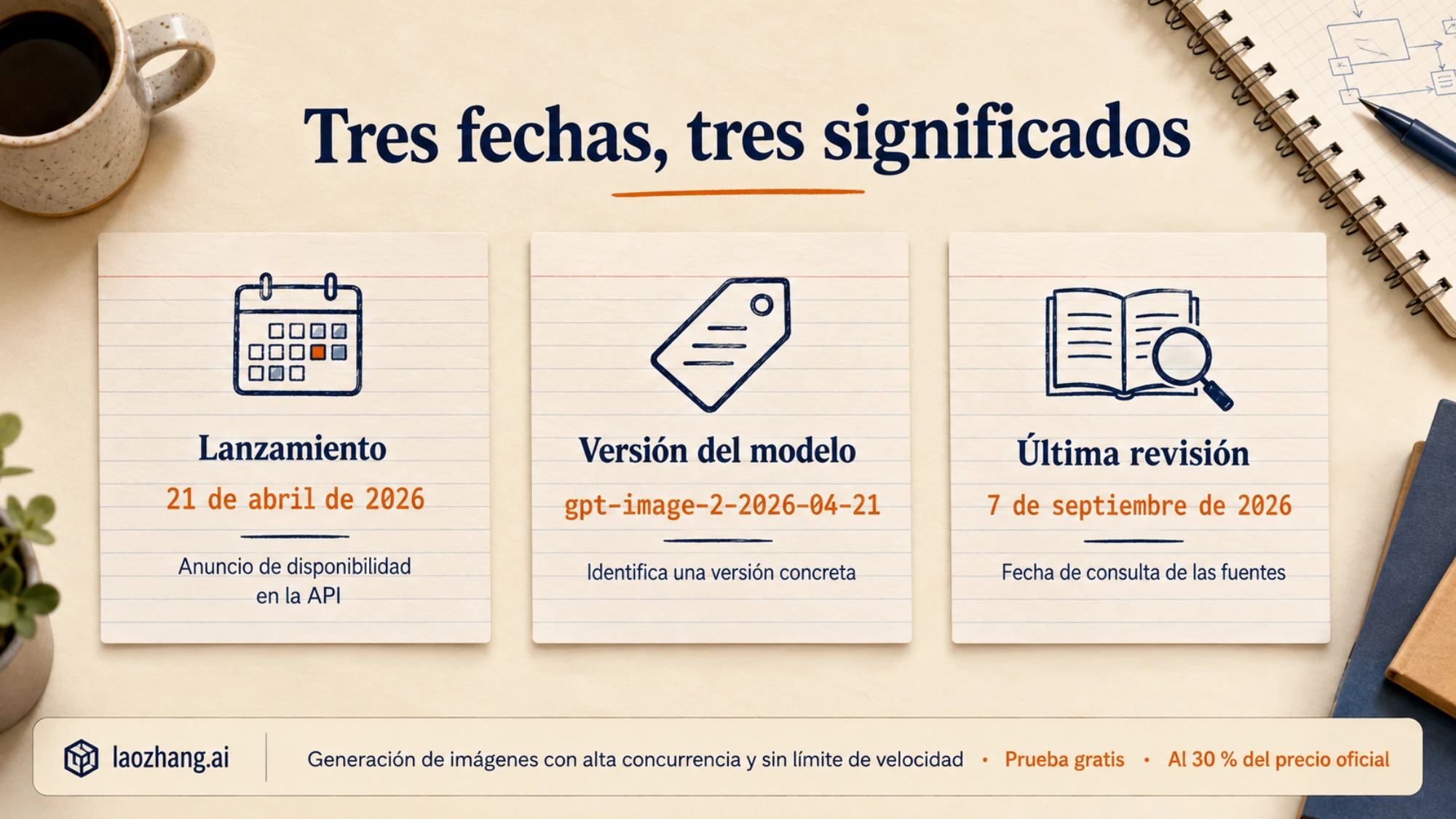 Lanzamiento de la API, versión del modelo y fecha de revisión: tres fechas con funciones distintas