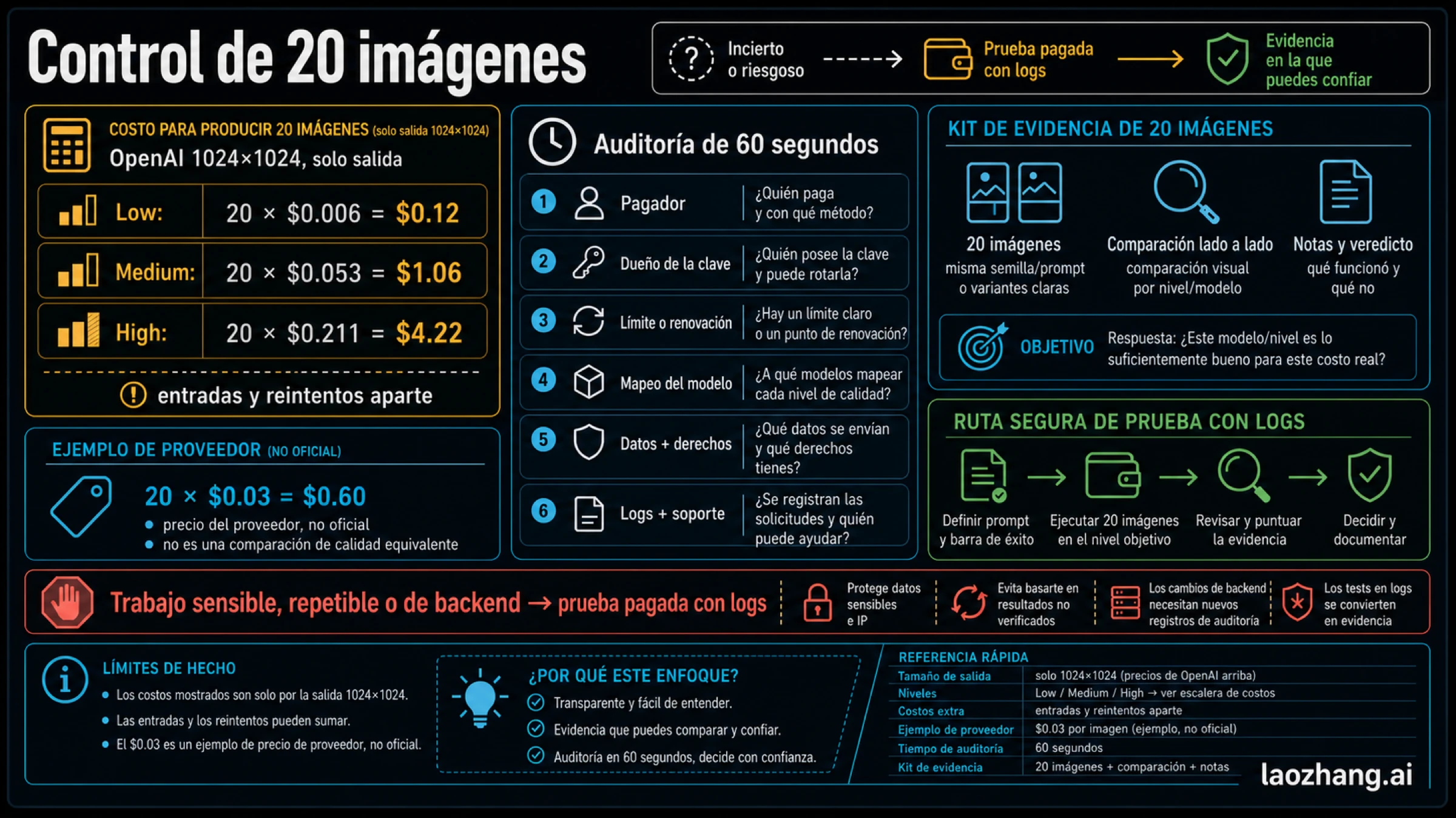 Coste de 20 imágenes GPT Image 2 y auditoría de seis campos con regla para pasar de una prueba a pago