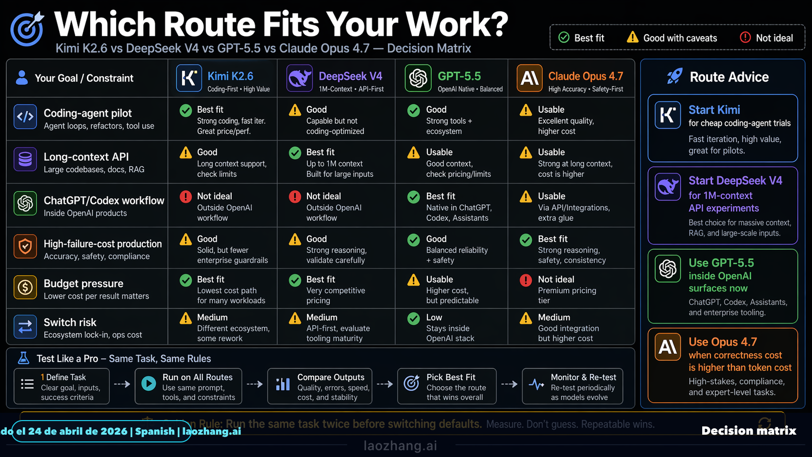 Decision matrix for matching each model route to a workload