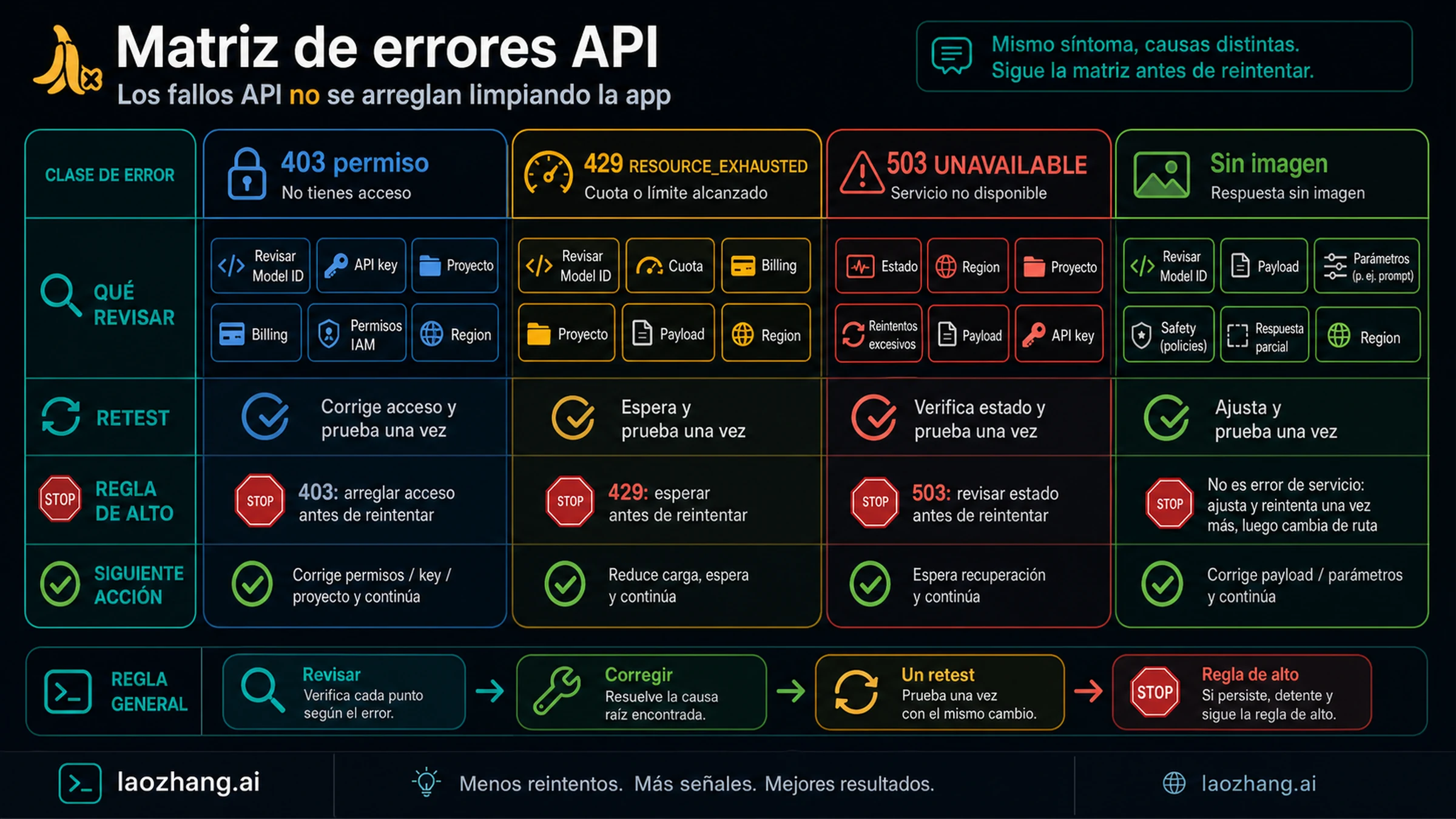 Matriz de errores API para Gemini image generation