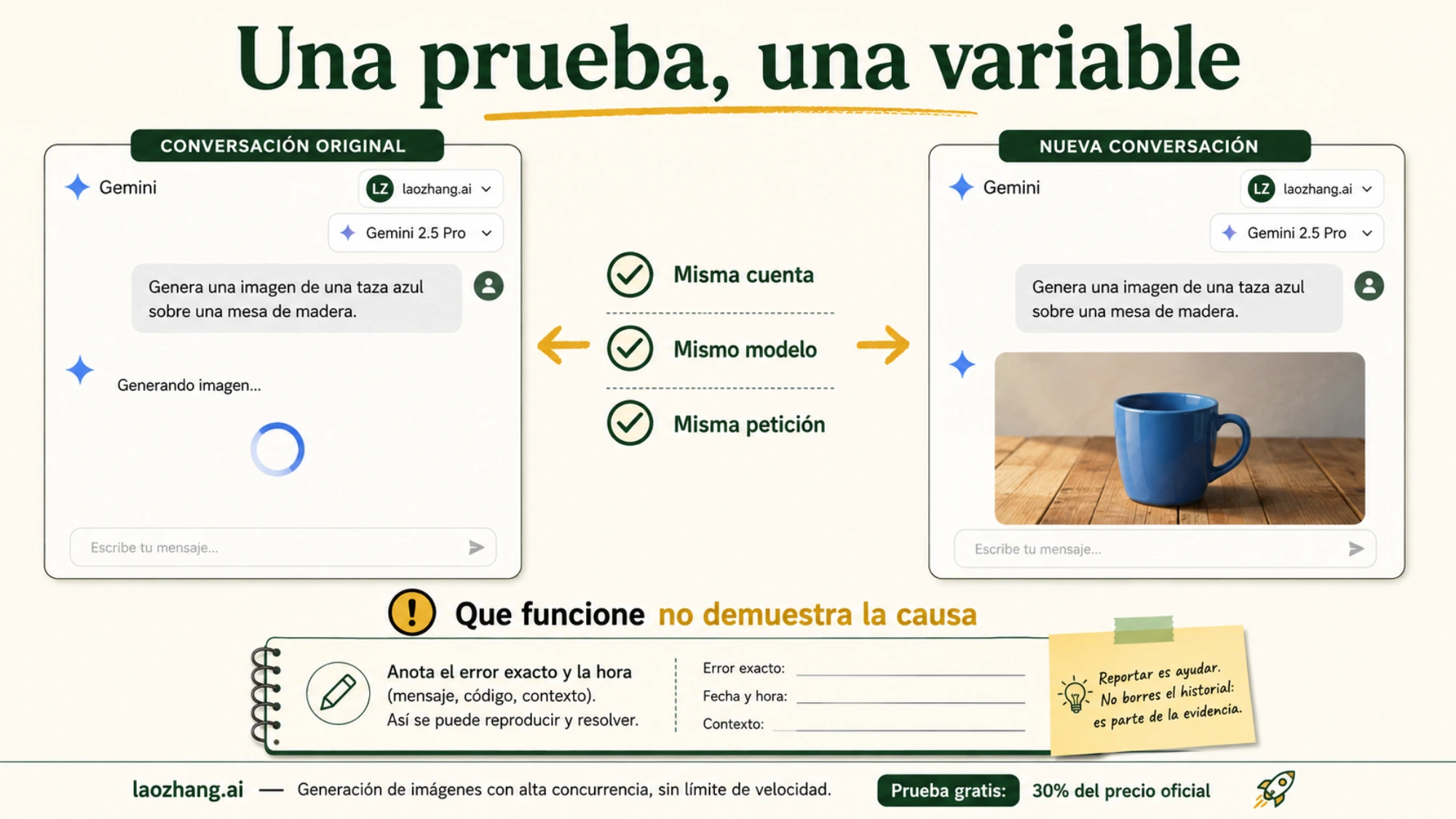 Comparación entre conversaciones conservando cuenta, modelo y petición