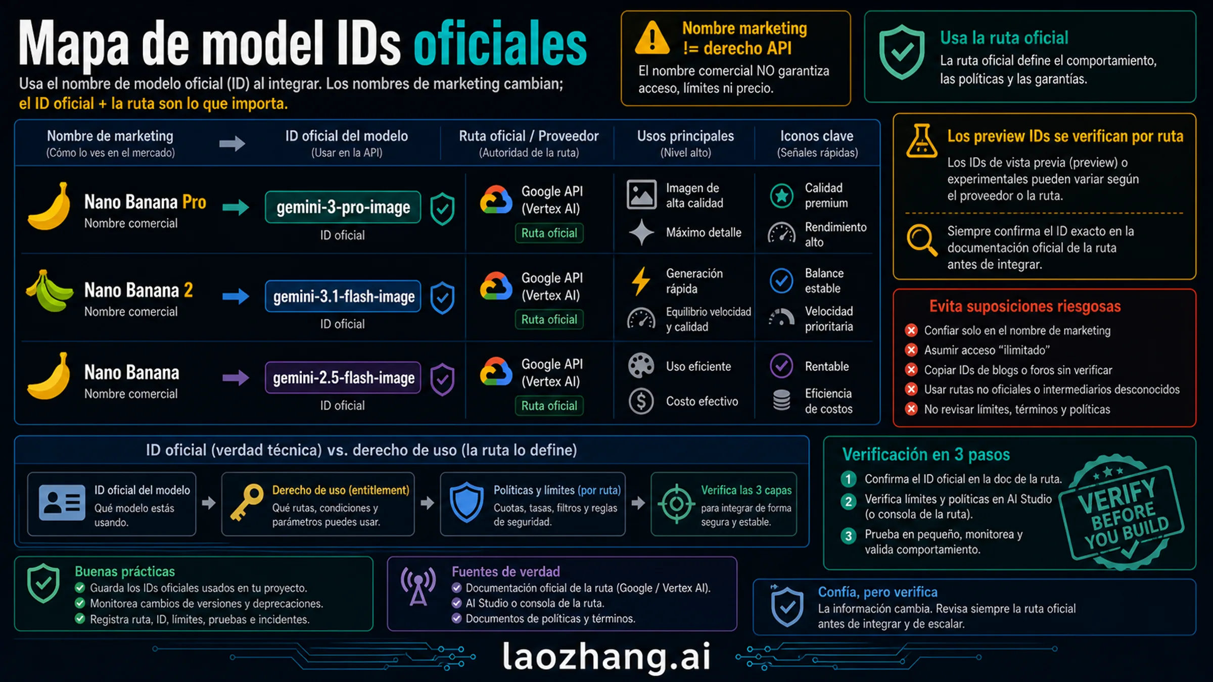 Mapa de model ID actuales para Nano Banana Pro y modelos relacionados