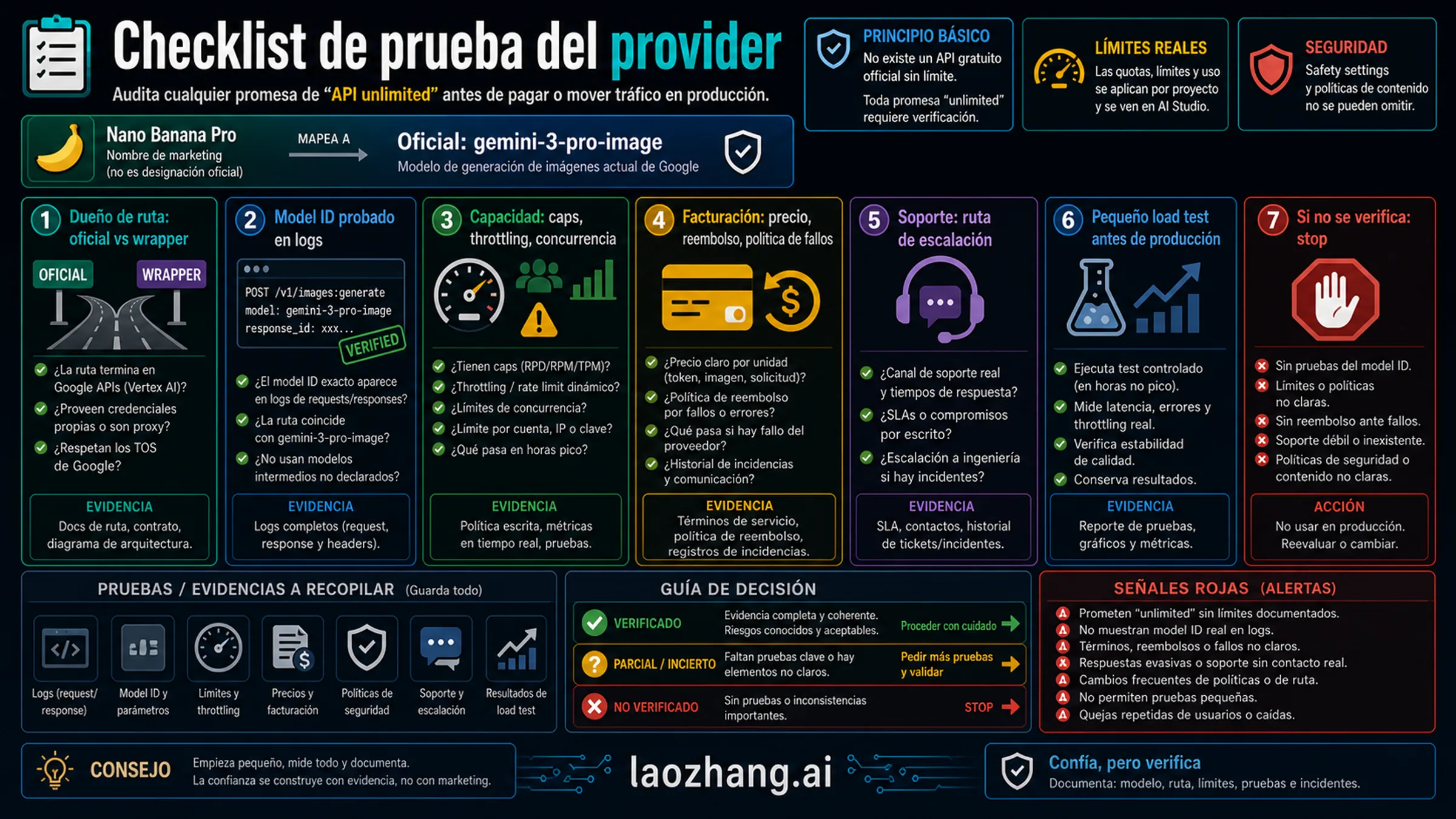 Lista de verificación para proveedores de Nano Banana Pro API: modelo, capacidad, facturación, fallos, contrato y salida