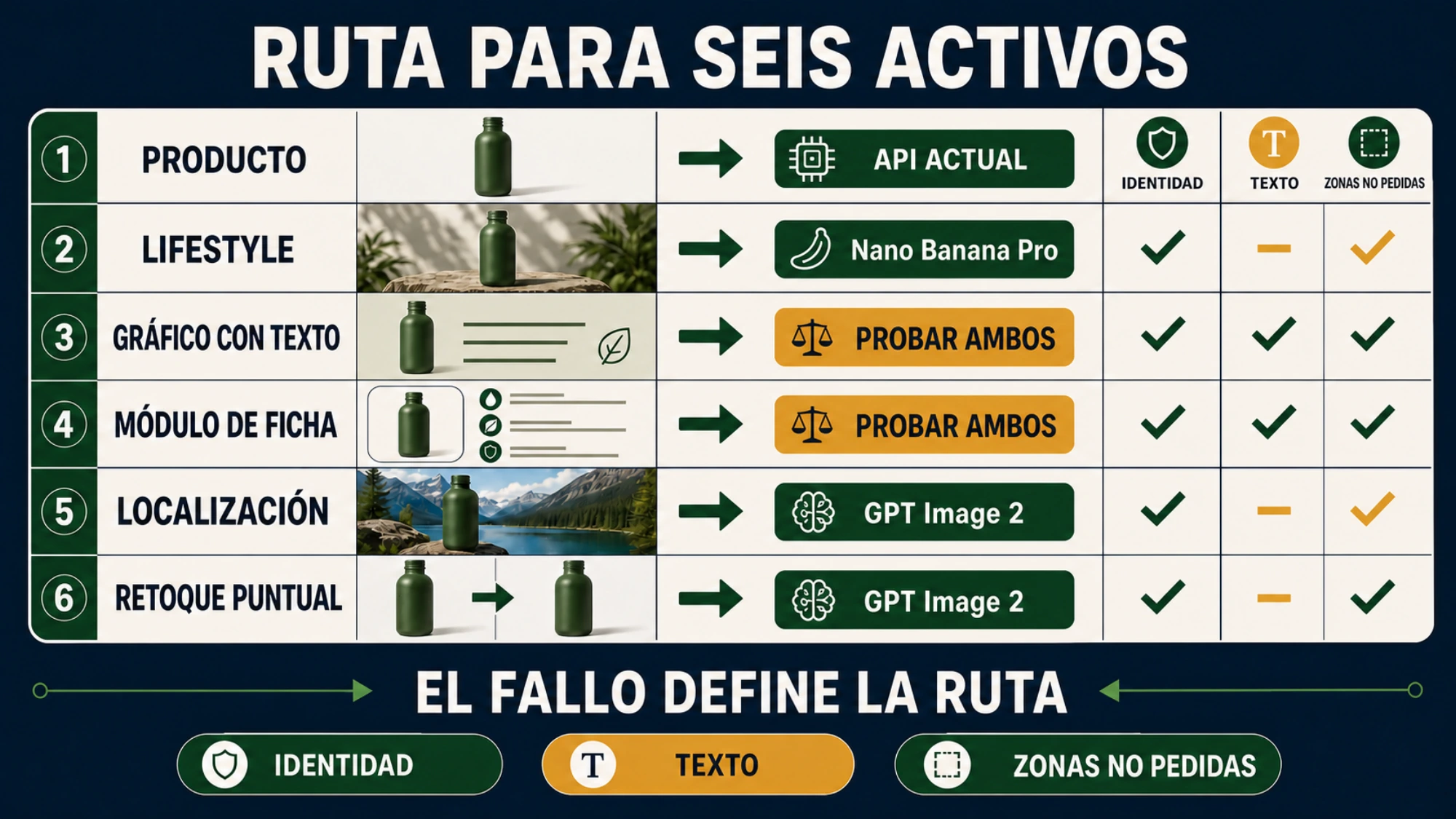 Seis tipos de imagen ecommerce asignados a una primera prueba y a un fallo de entrega
