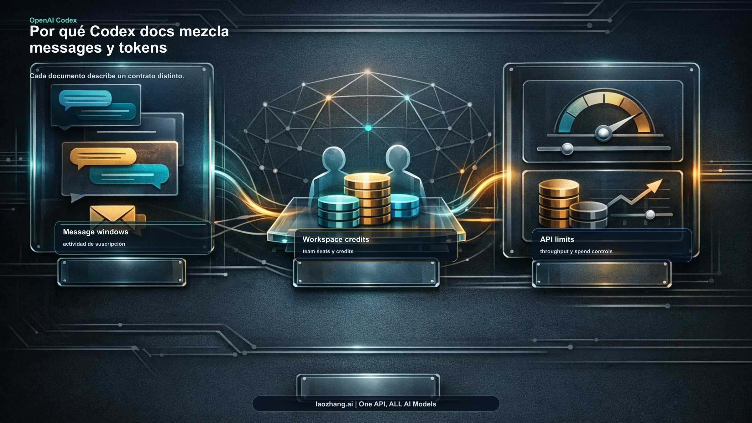Panel que explica por qué la documentación actual de OpenAI Codex habla de messages en un sitio y de tokens en otro