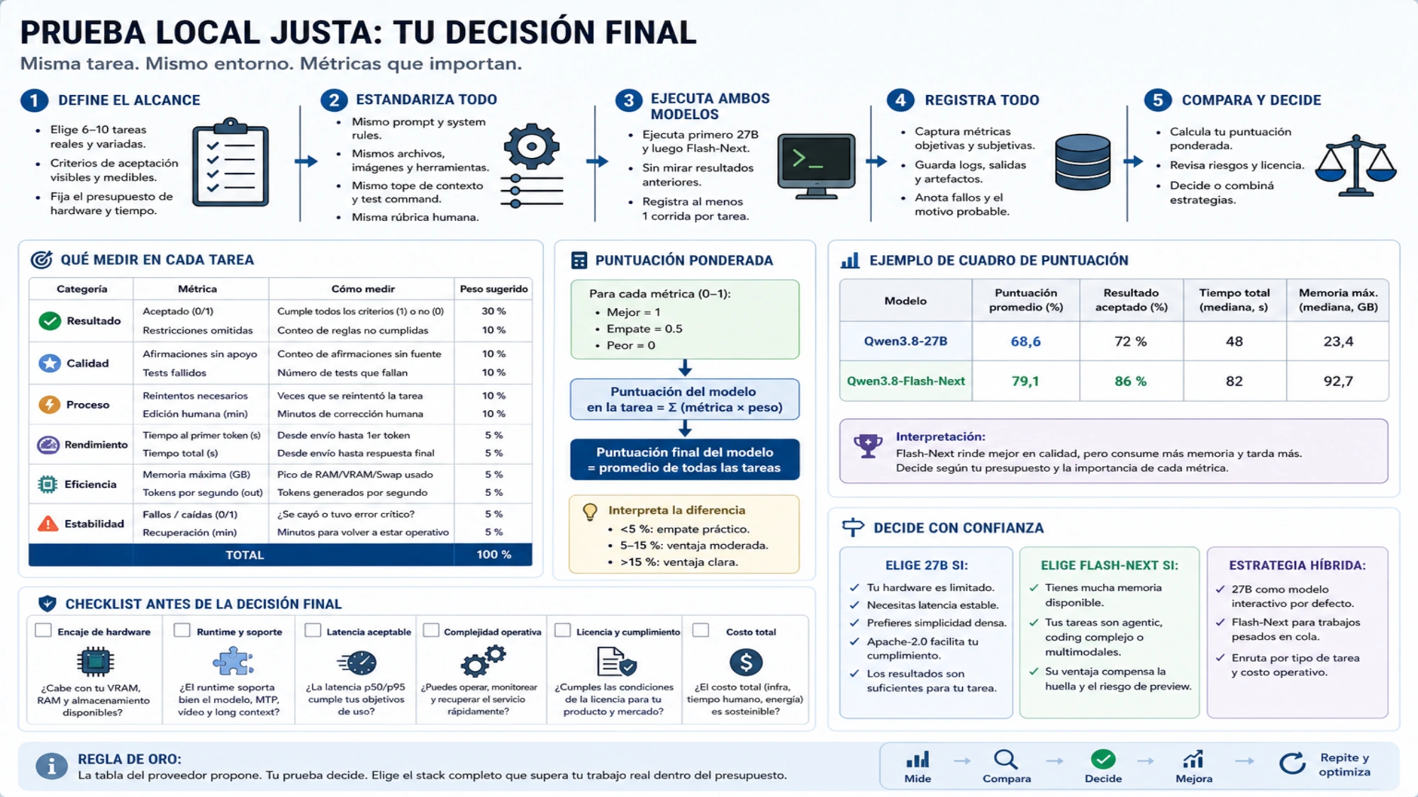 Plantilla de prueba local justa para medir resultado aceptado, calidad, reintentos, edición humana, memoria, latencia y estabilidad