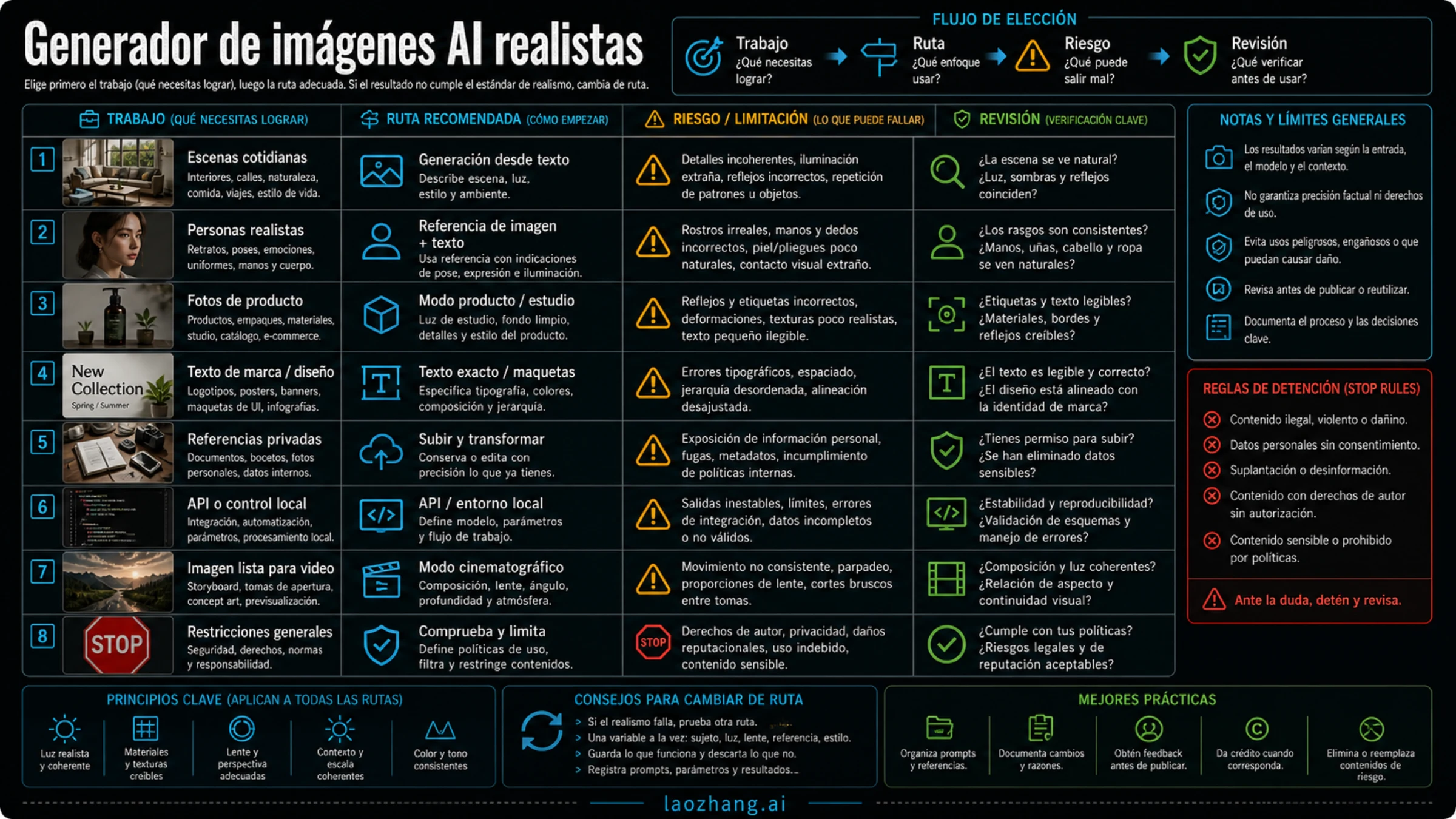 Matriz de escenarios para elegir una ruta de generación de imágenes realistas con IA