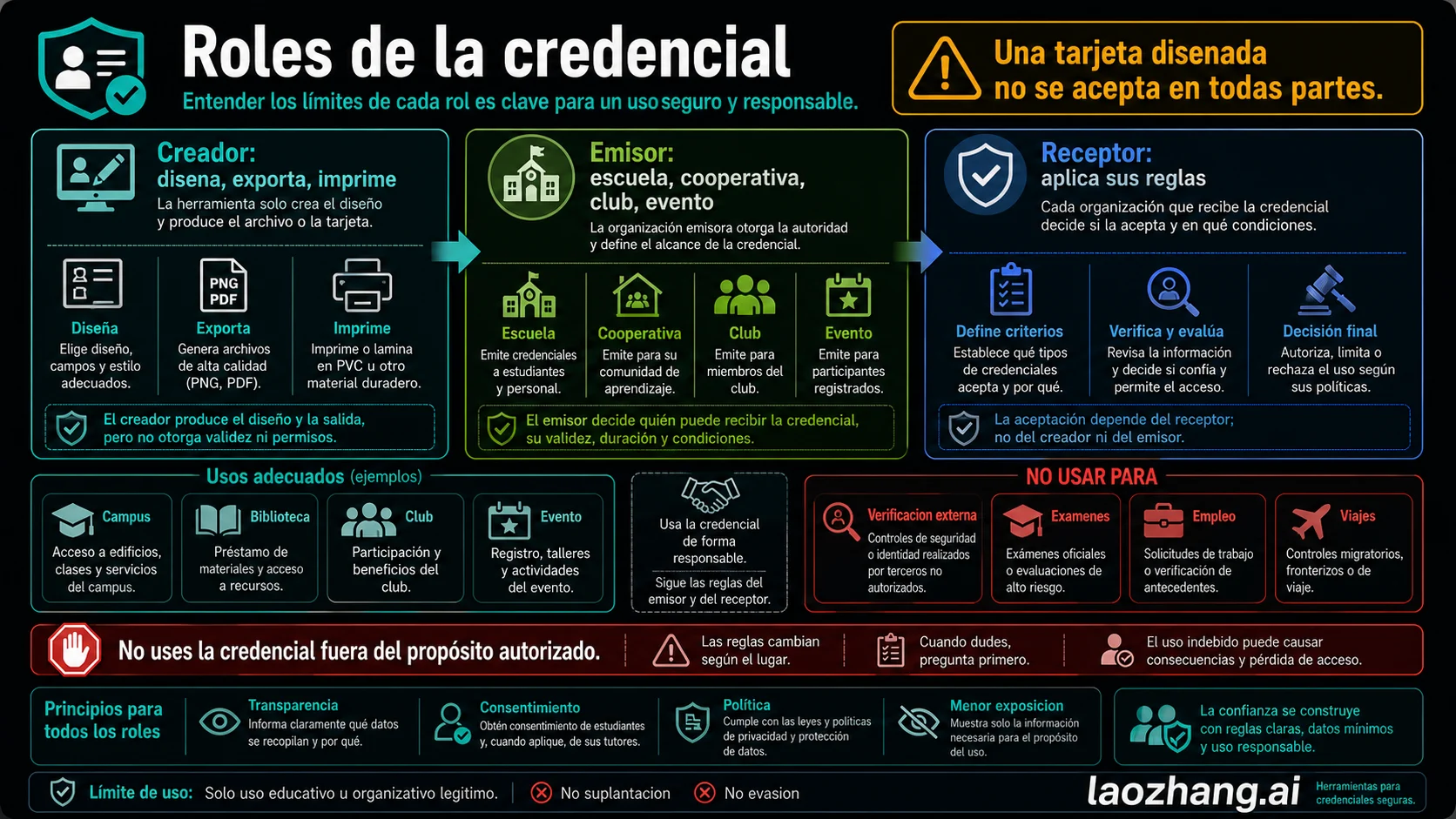 Mapa de roles entre herramienta, emisor y verificador: el diseño no crea aceptación universal