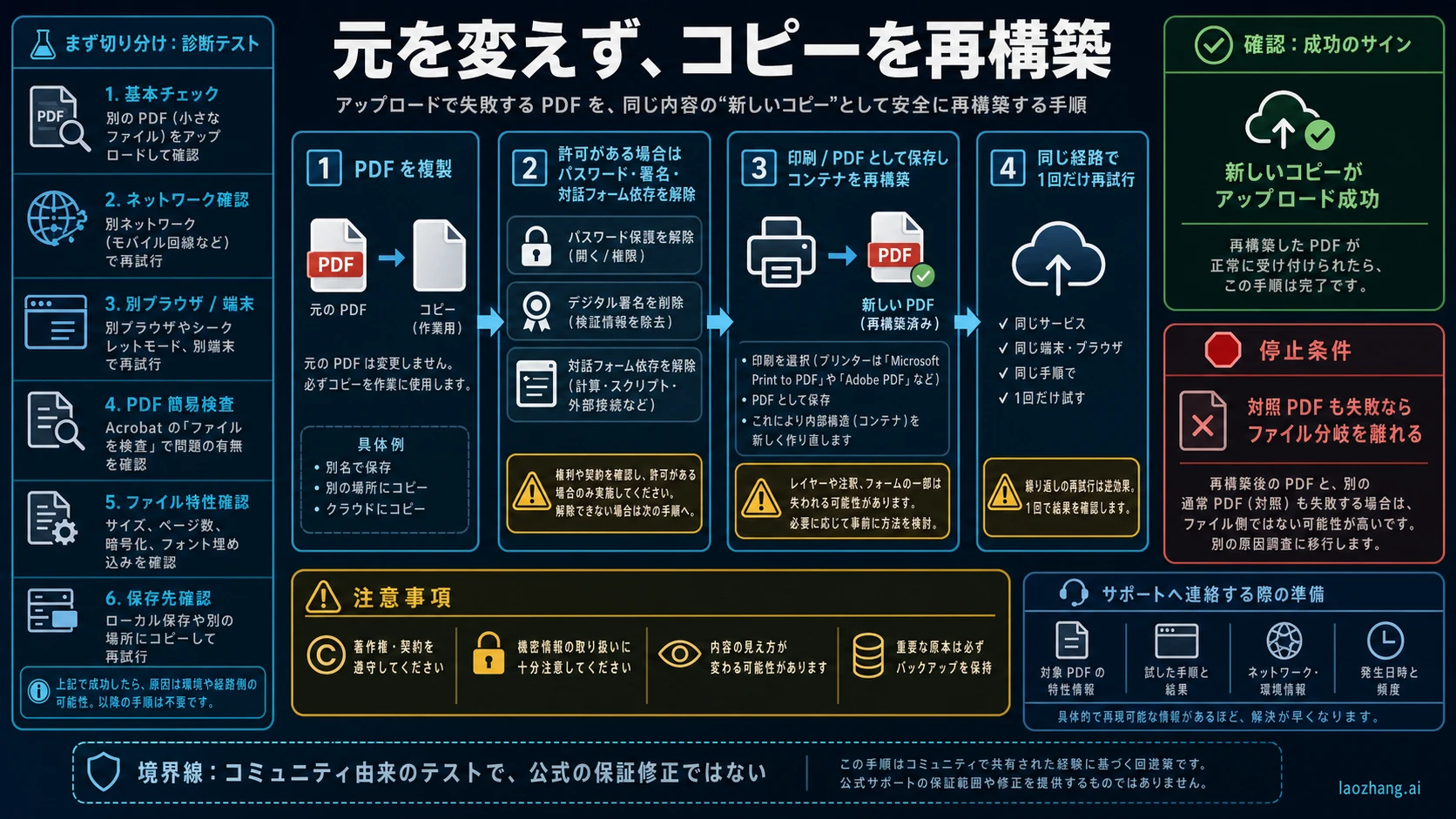元PDFを守りながらコピーを再構築する手順