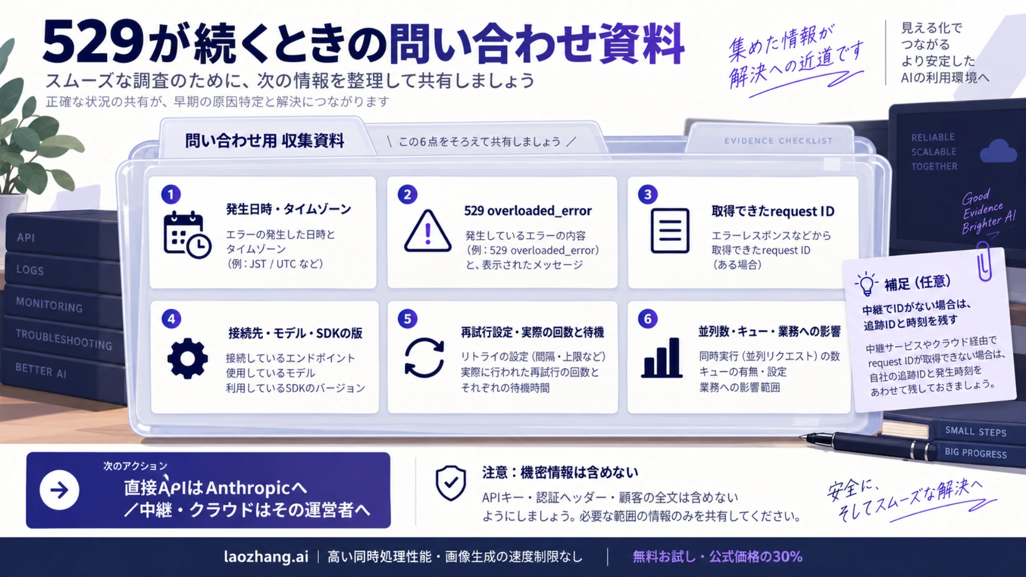 529が続く場合にリクエストID、再試行、並列数と影響をまとめる問い合わせ資料