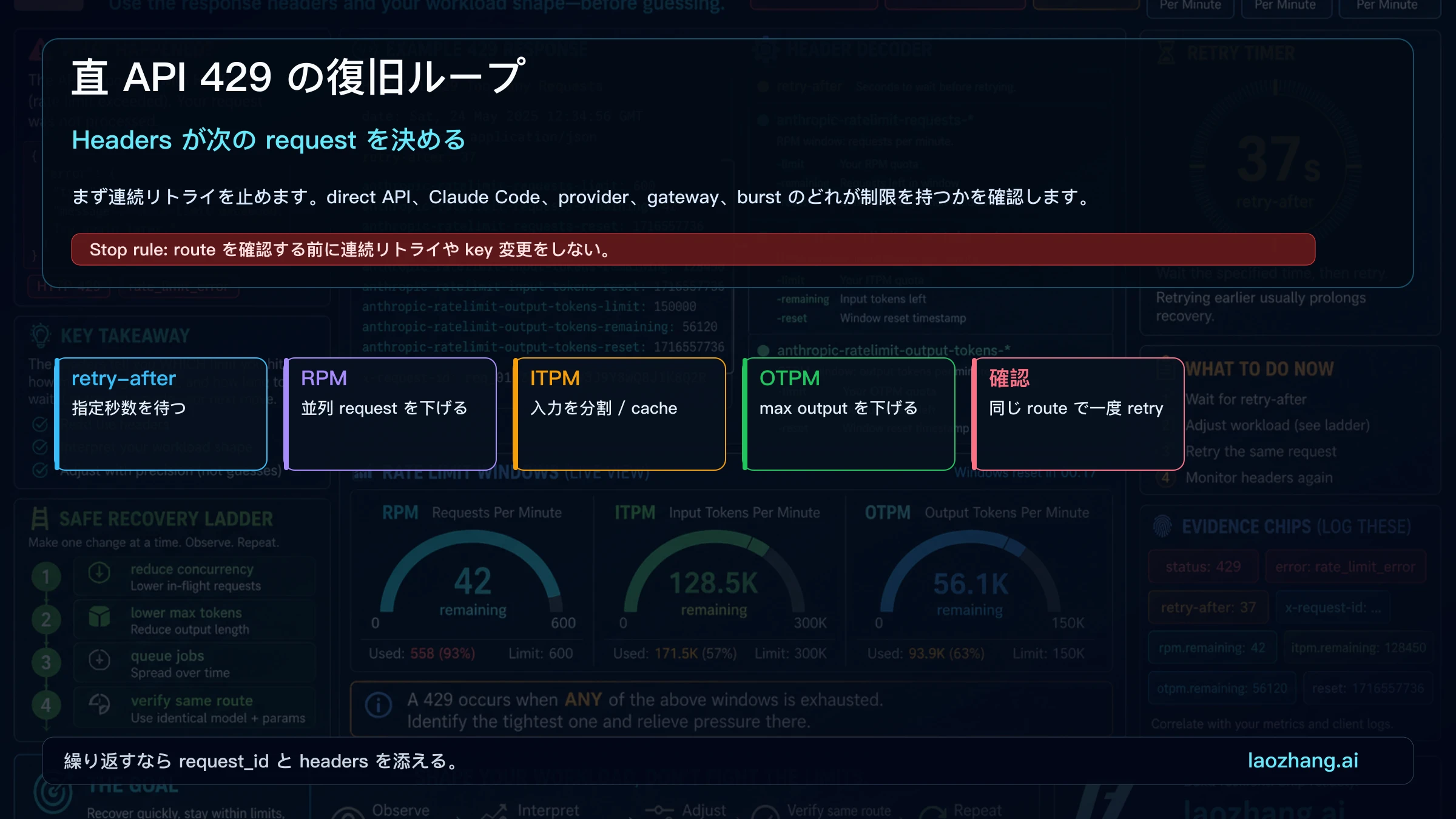 Direct API 429 header と retry loop