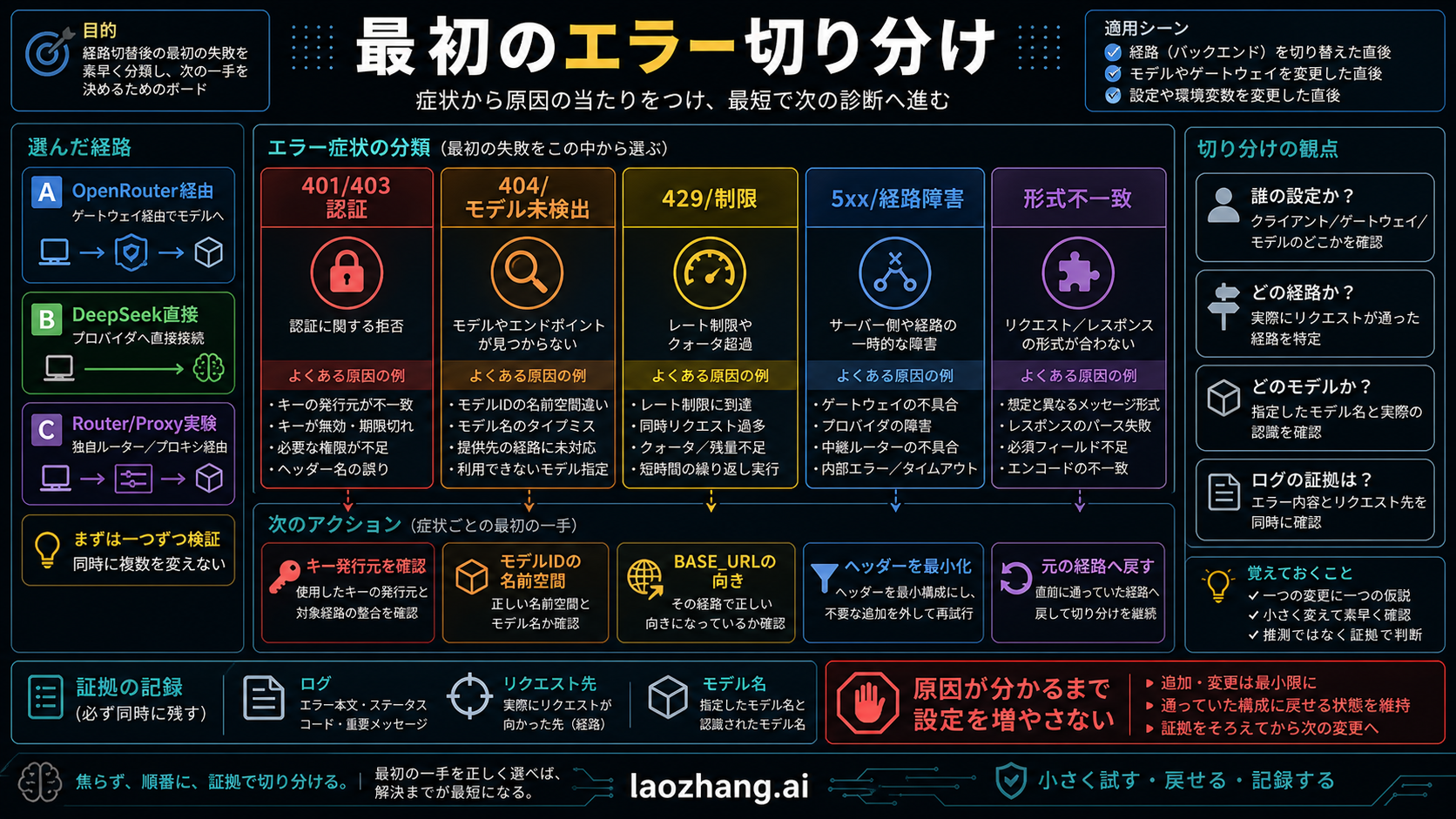 OpenRouterとDeepSeek経路でClaude Codeが失敗したときの初回エラー分類ボード
