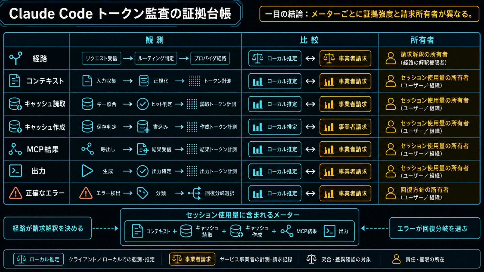 Claude Code のメーターと証拠強度を整理した監査台帳
