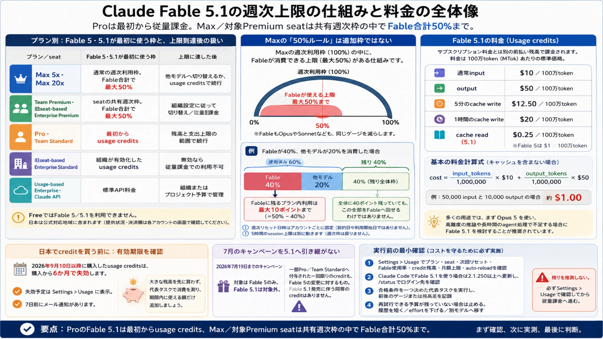 Fable 5.1の週次利用枠とusage creditsを判断する図