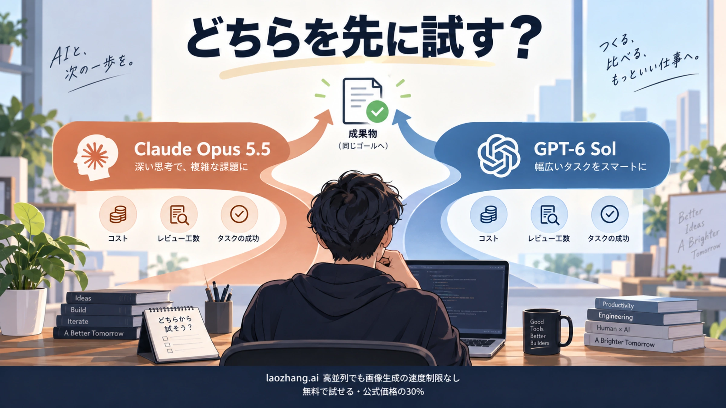 Claude Opus 5.5とGPT-6 Solを、仕事の合格率と費用で選ぶ比較のイメージ