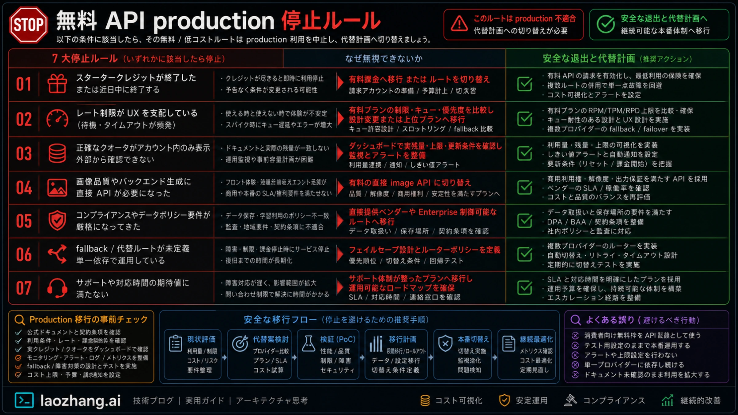 無料 API production 停止ルール