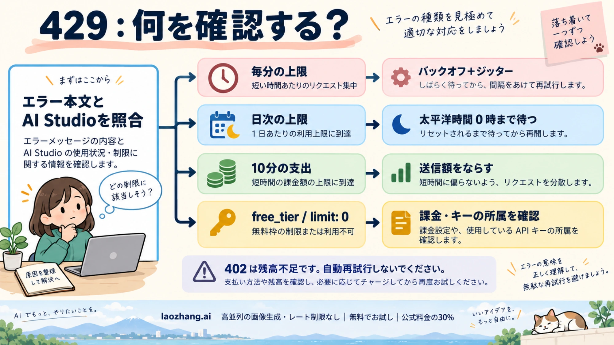 Gemini画像生成の429を上限の種類で切り分ける図