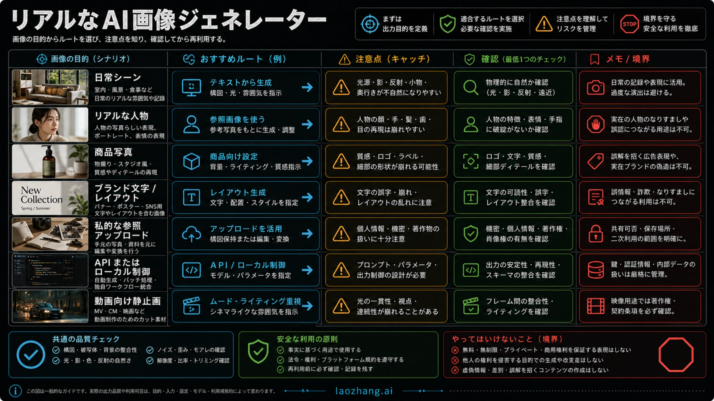 用途別にリアルなAI画像生成ルートを選ぶためのシナリオ表