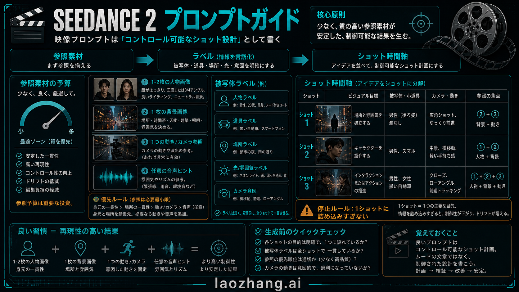 Seedance 2 の参照素材とショット計画を示す日本語ボード