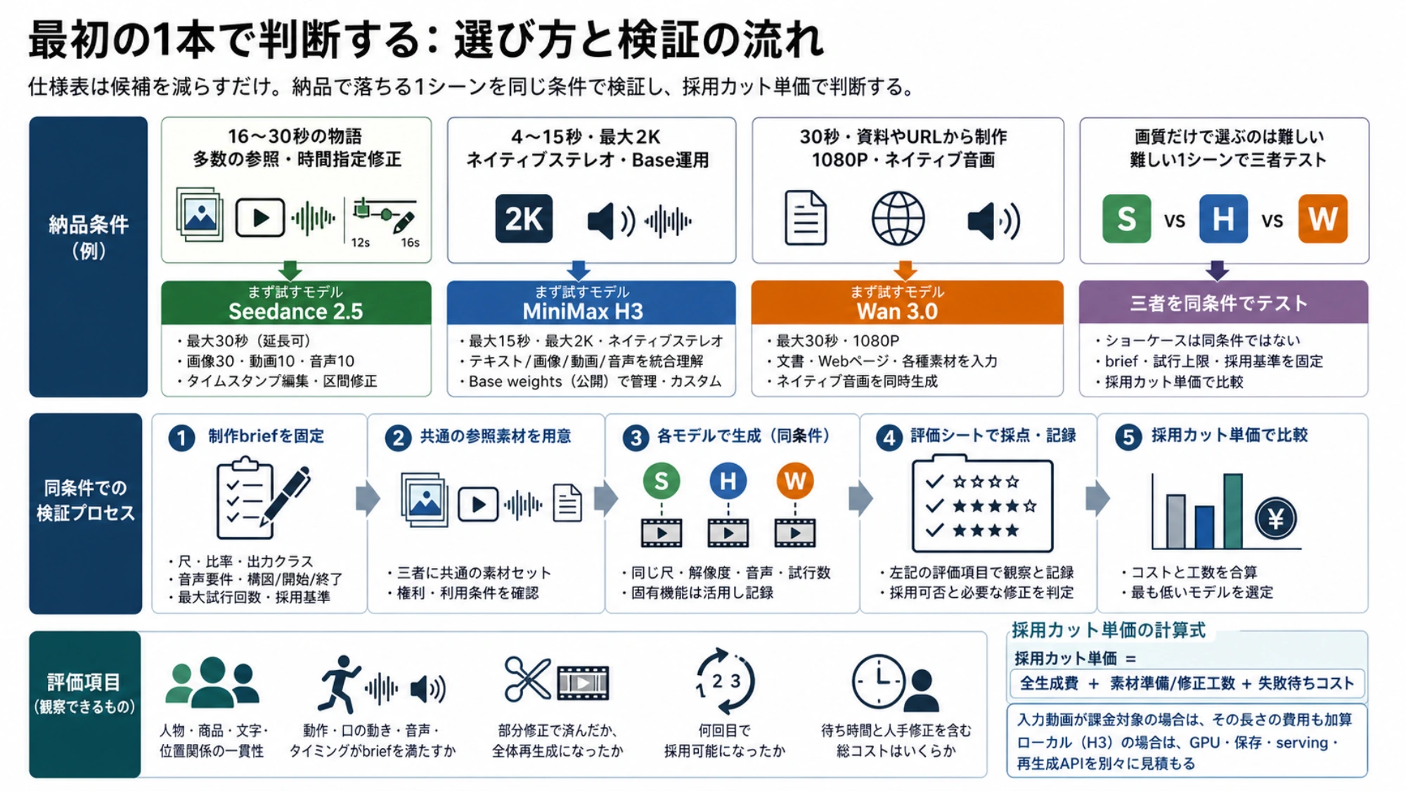 生成単価から採用カットまでの総制作コストを考える図