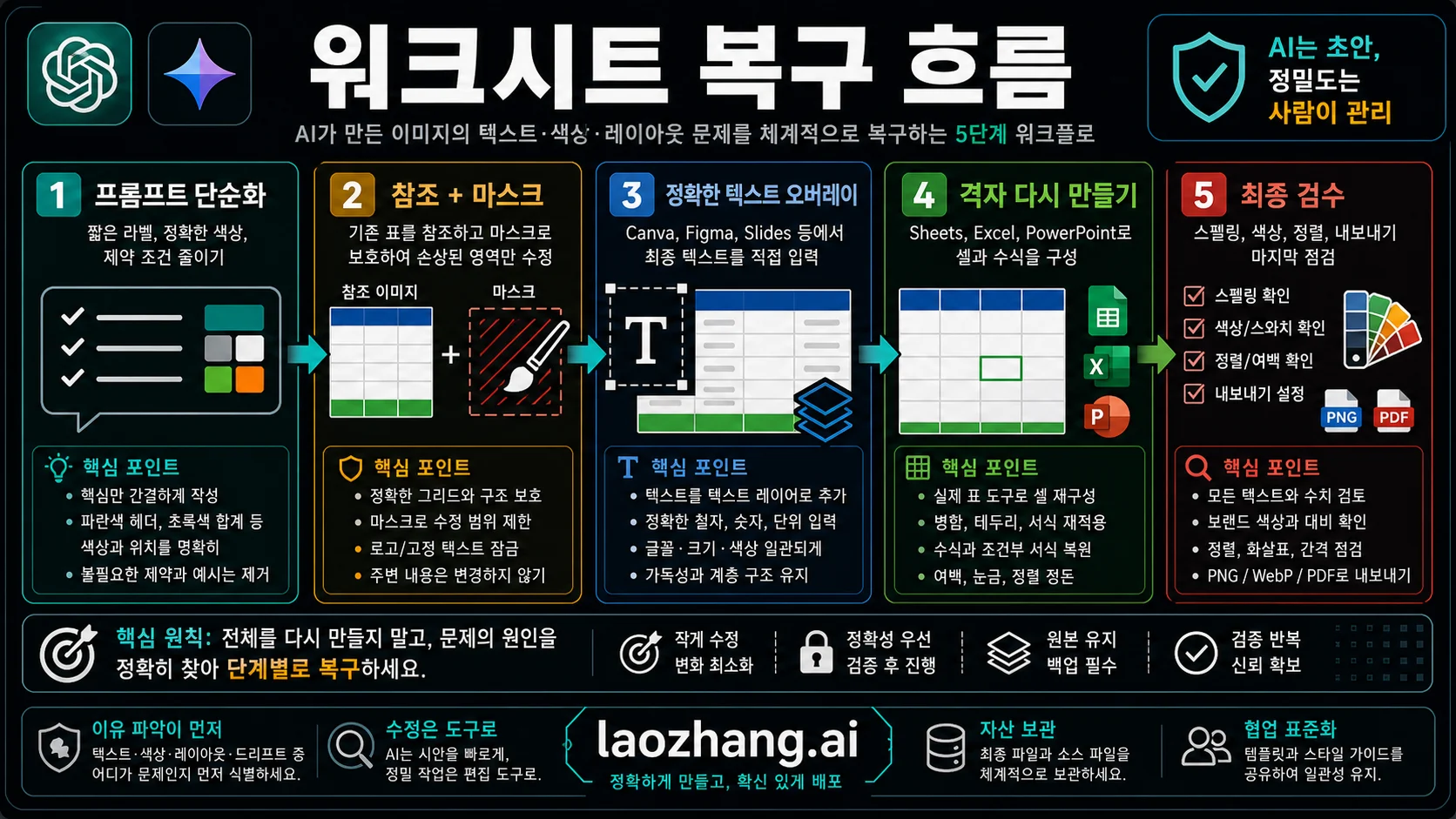 ChatGPT 또는 Gemini 이미지 생성으로 깨진 워크시트 이미지를 수정하는 흐름.
