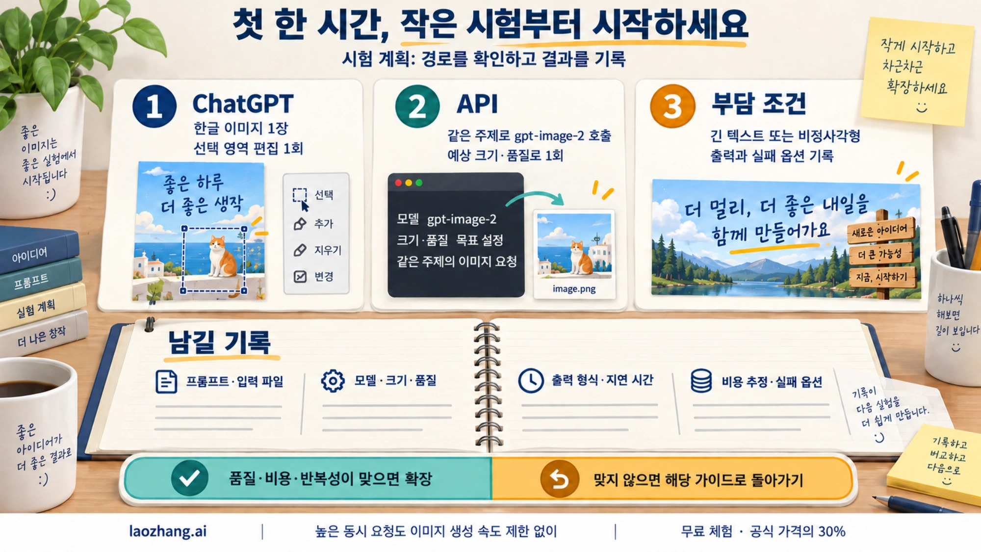 ChatGPT 수동 편집, gpt-image-2 API 호출, 부담 조건 시험과 남겨야 할 기록을 정리한 첫 한 시간 시험 계획