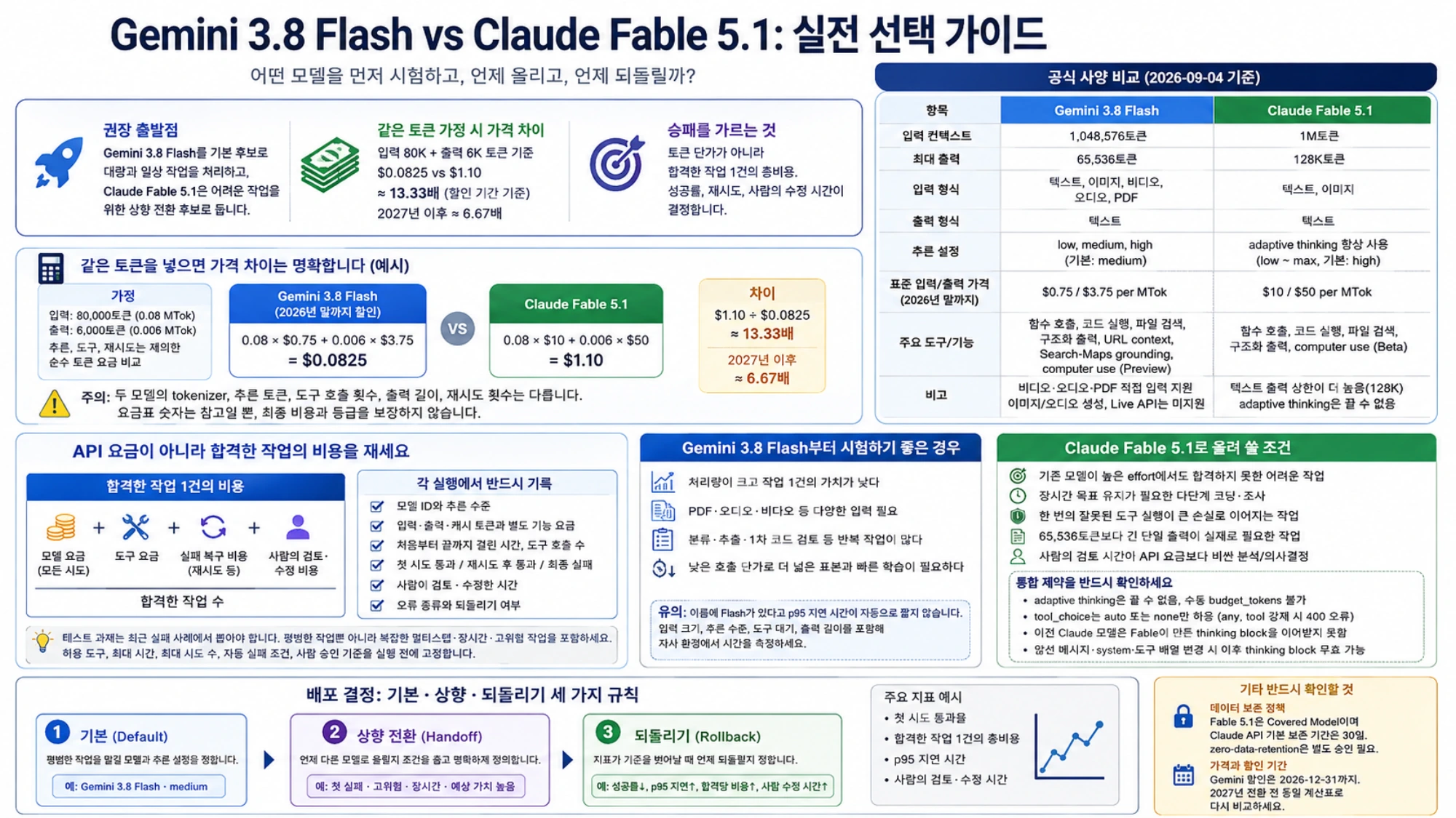 두 모델의 공식 사양과 가격을 확인하고 같은 과제로 시험해 통과한 작업의 비용을 기록하는 한국어 실전 선택 안내