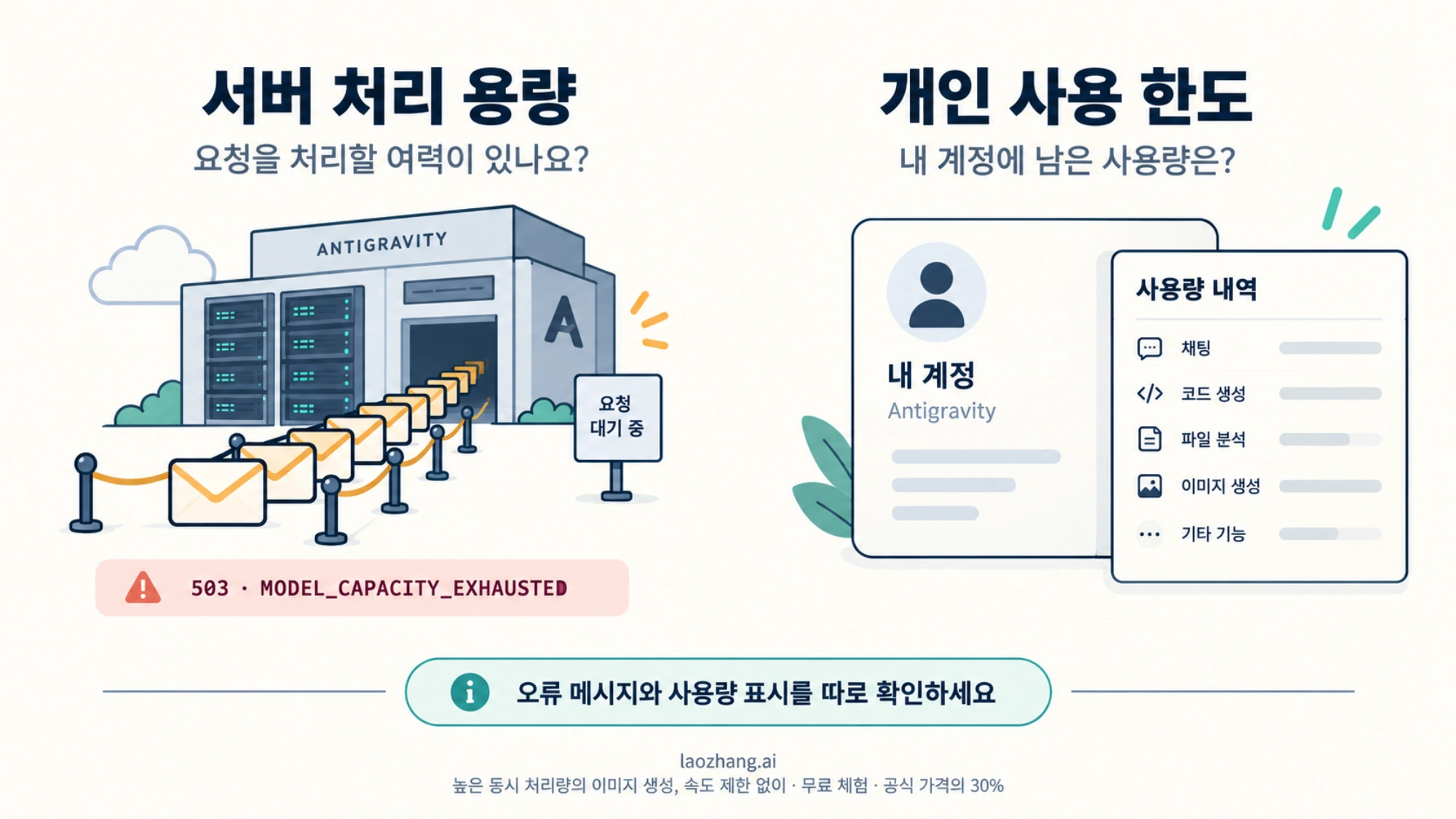 서버의 요청 처리 여력과 개인 계정의 남은 사용량을 나누어 보여 주는 개념도