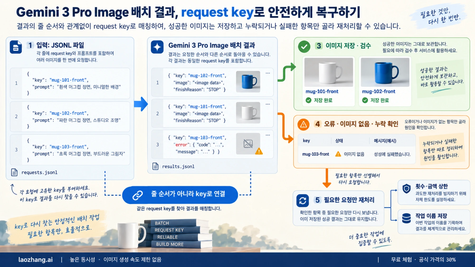 요청 key를 기준으로 성공 이미지와 확인이 필요한 결과를 나누고 재처리하는 흐름