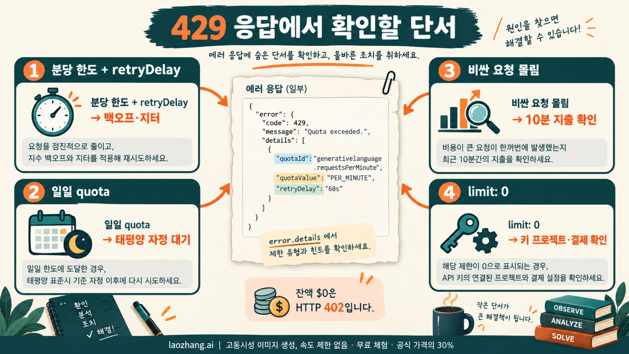 429 응답 본문과 결제 화면에서 한도 종류를 구분하고 다음 조치를 고르는 안내