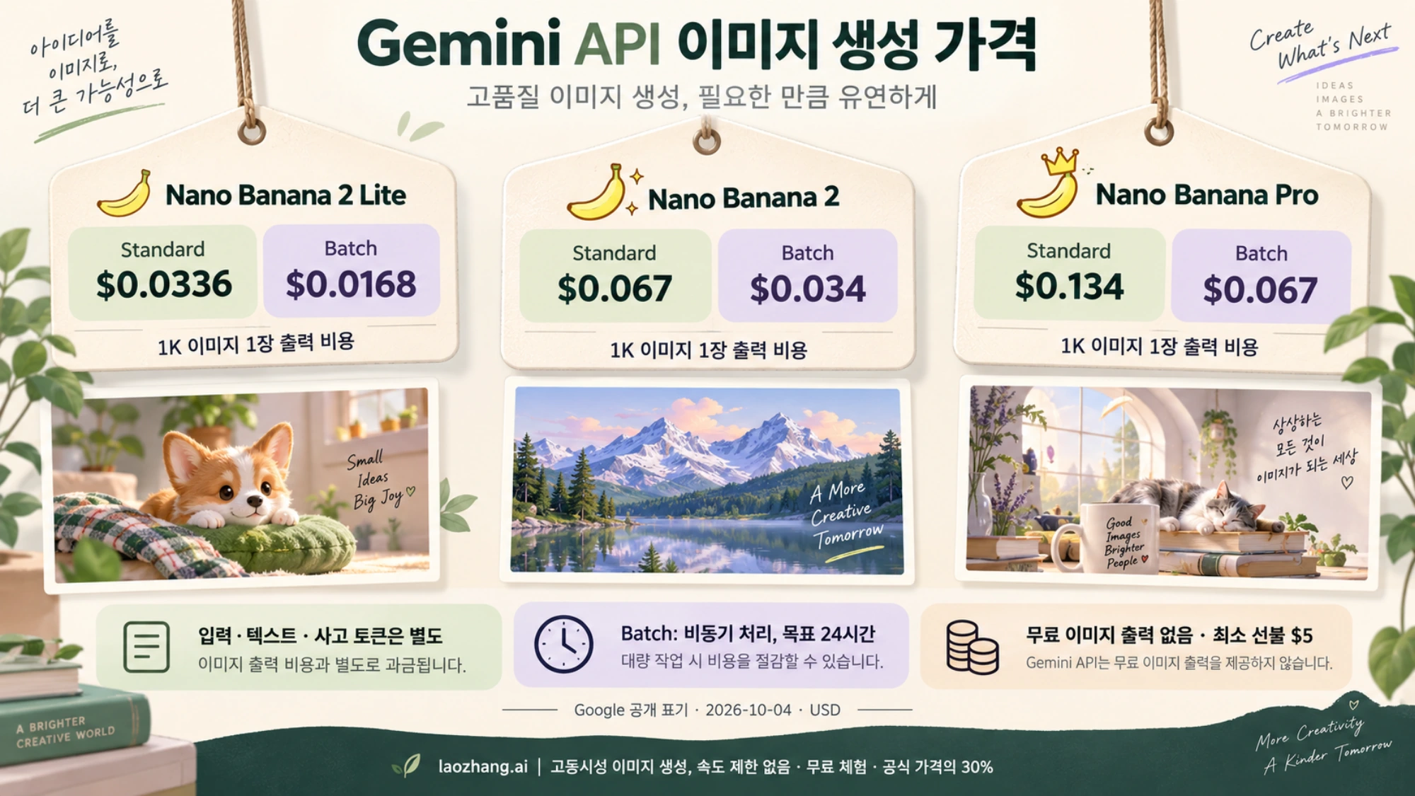 현행 Gemini 이미지 모델의 1K 이미지 1장 Standard·Batch 출력 가격과 별도 비용