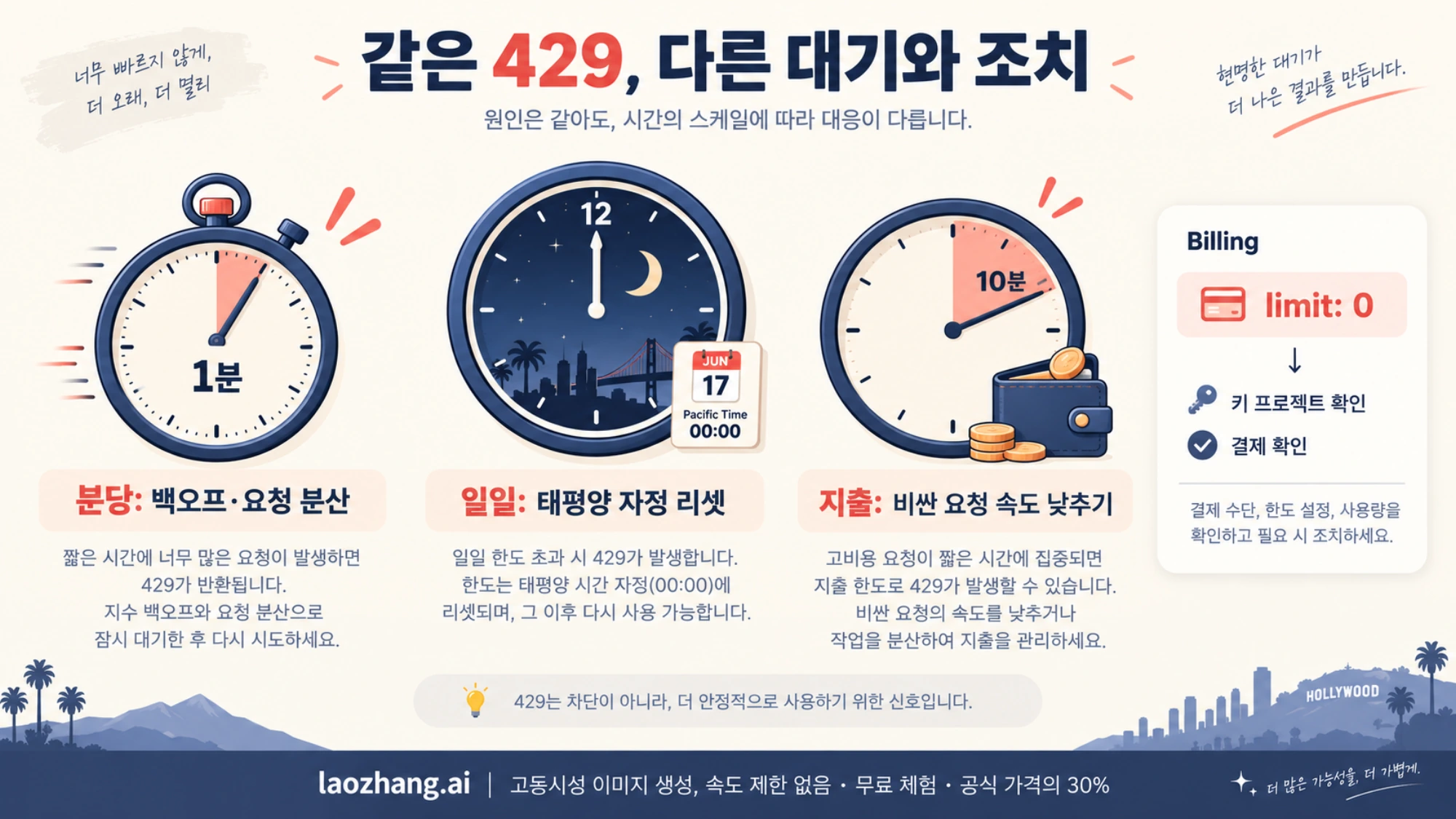 분당 429, 일일 할당량과 10분 지출 한도의 서로 다른 대응