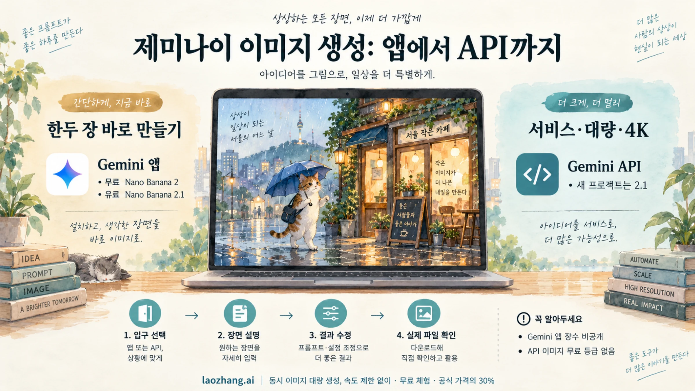 Gemini 앱과 API에서 첫 이미지를 만들고 수정한 뒤 파일을 확인하는 흐름