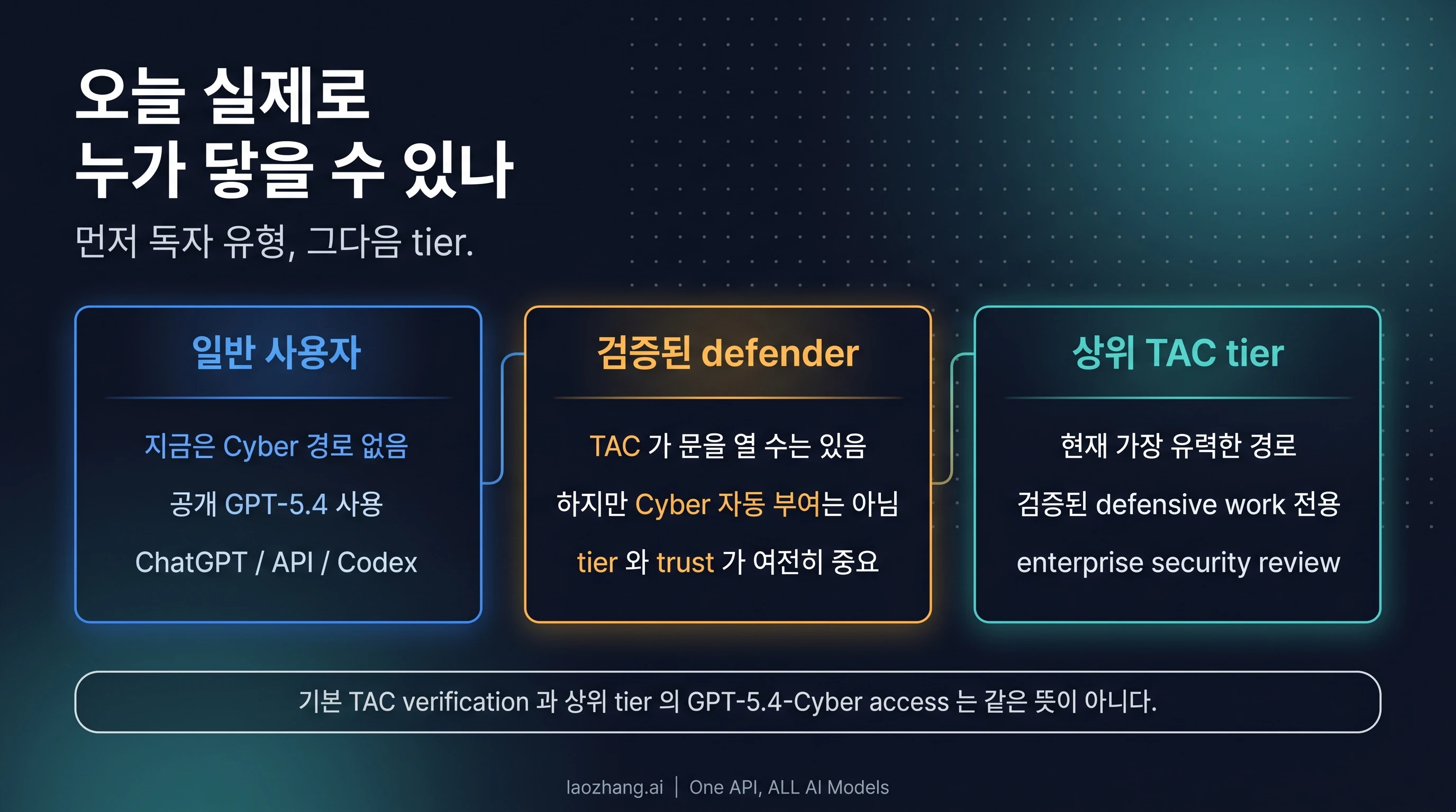 한국어 접근 분기 보드. 일반 사용자, TAC 참여자, 상위 등급을 나눠 보여준다