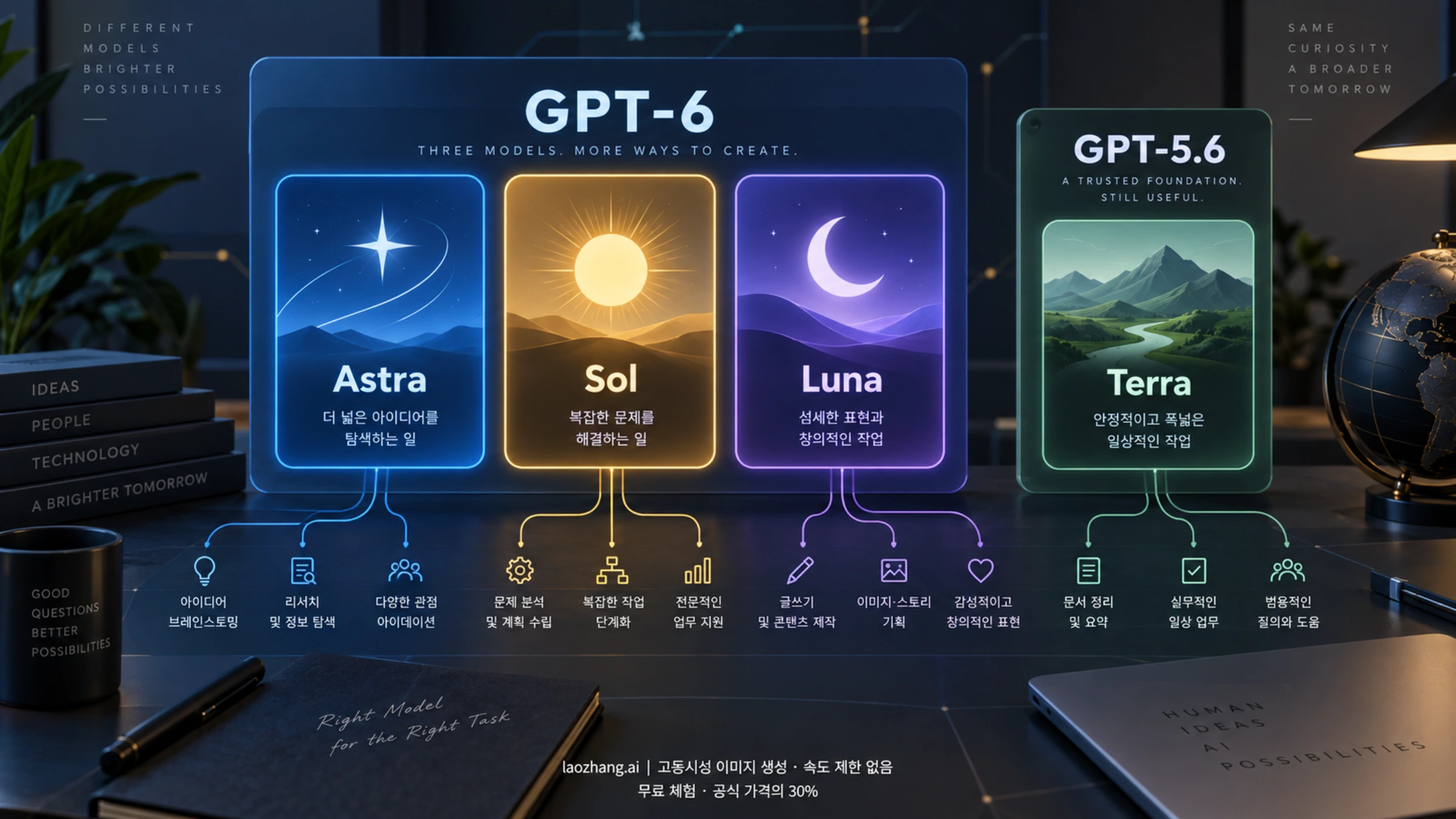GPT-6 Sol·Luna·Astra와 GPT-5.6 Terra의 세대 구분과 작업별 선택 흐름