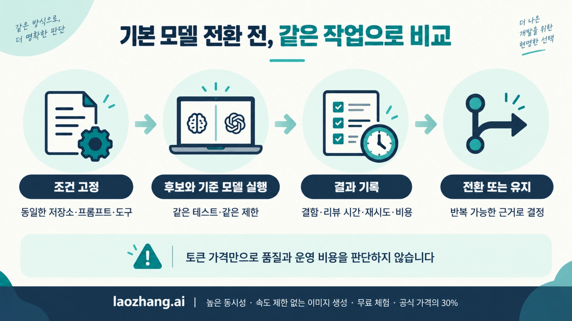 조건 고정부터 결과 기록과 기본 모델 전환 판단까지 같은 작업으로 비교하는 평가 절차