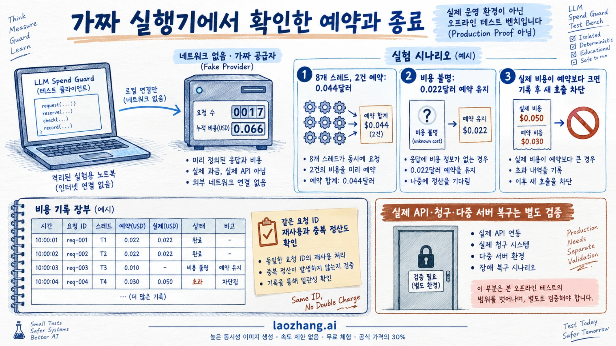 가짜 공급자로 예약 경쟁과 비용 불명 보류를 확인하고 실제 운영 검증과 구분하는 그림