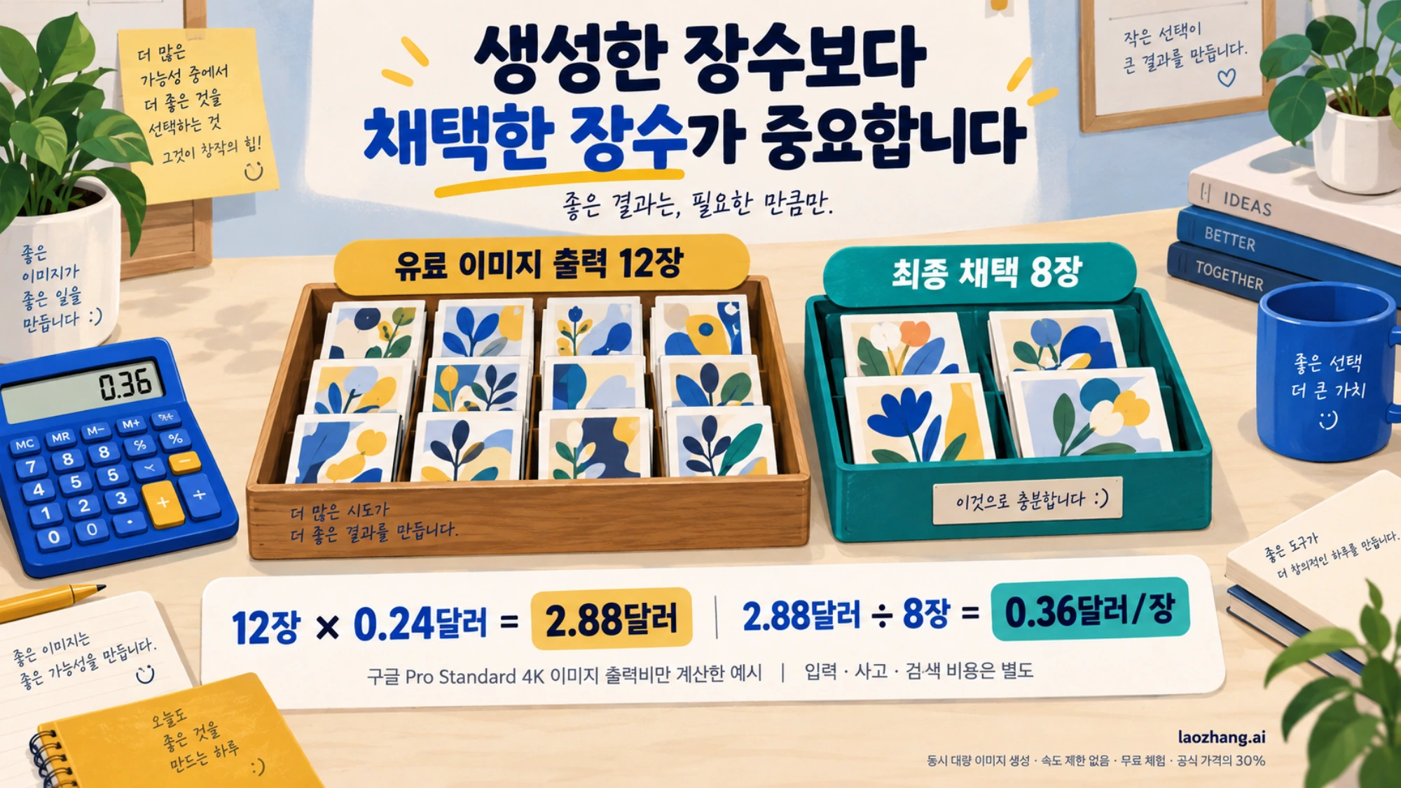 유료 이미지 출력 12장 중 8장을 채택한 가정에서 쓸 수 있는 한 장의 출력 비용을 계산한 그림