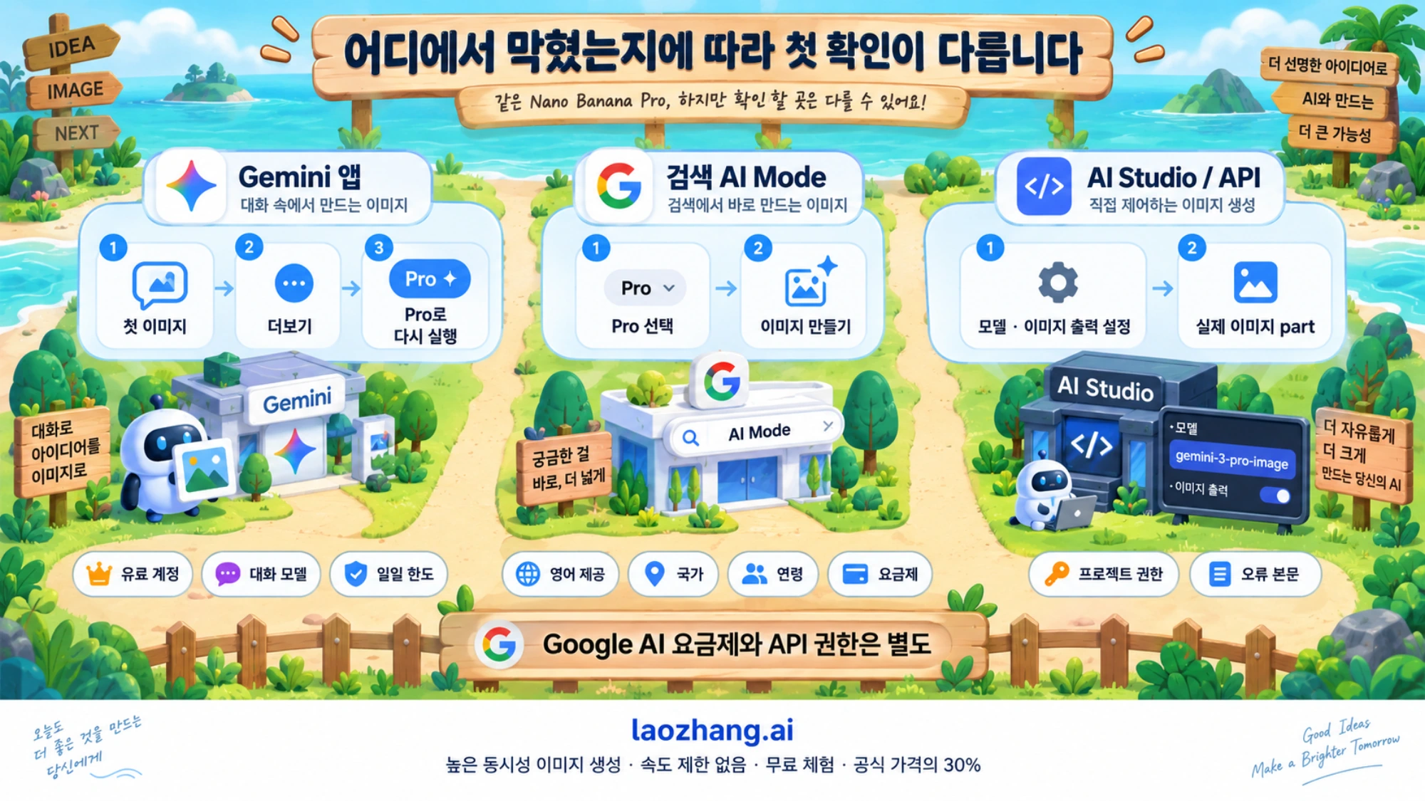 Gemini 앱 재생성, AI Mode 이용 조건과 API 이미지 응답을 경로별로 확인하는 그림