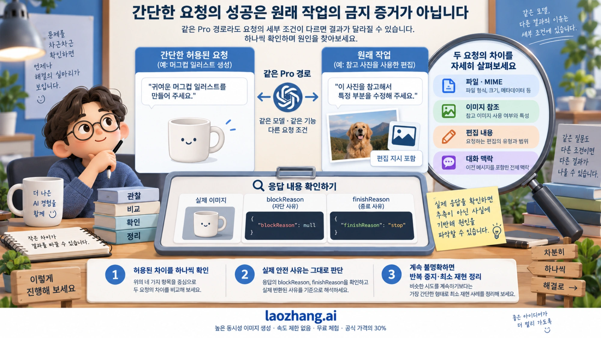 같은 Pro 경로에서 간단한 요청과 원래 편집의 파일·참조·맥락 및 종료 정보를 비교하는 흐름