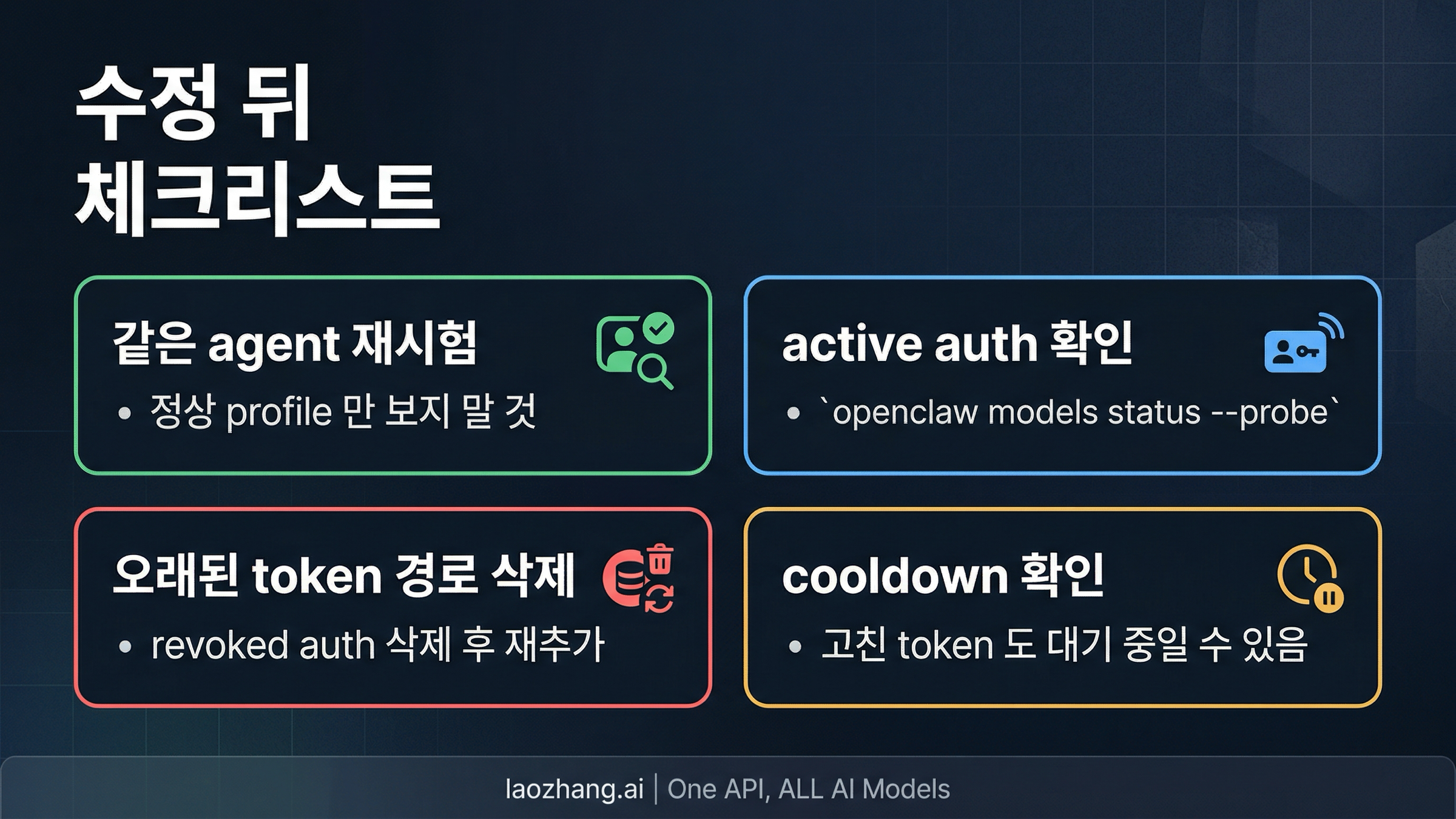 수정 뒤 같은 agent와 현재 활성 인증 방식을 점검하는 체크리스트