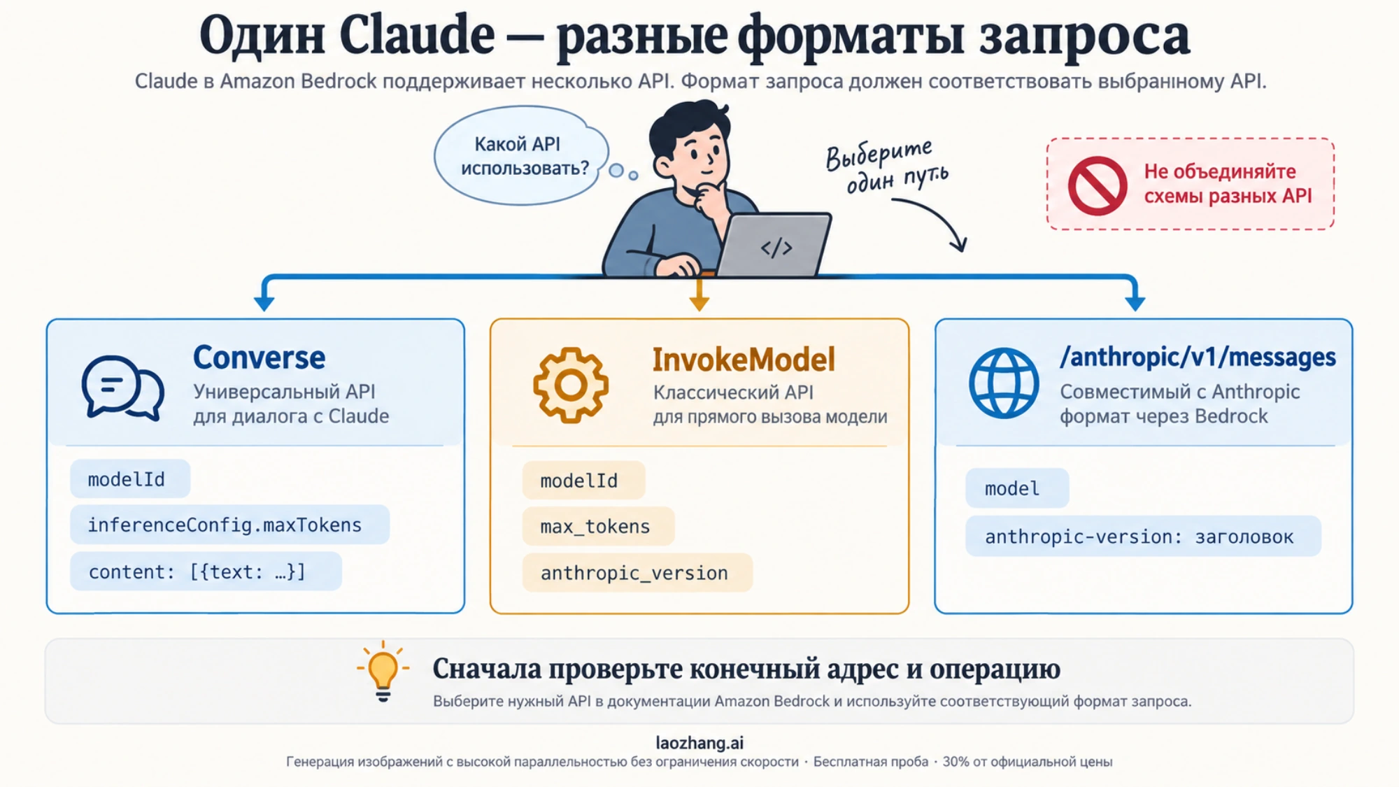 Сопоставление полей Converse, InvokeModel и Anthropic-совместимого Messages API