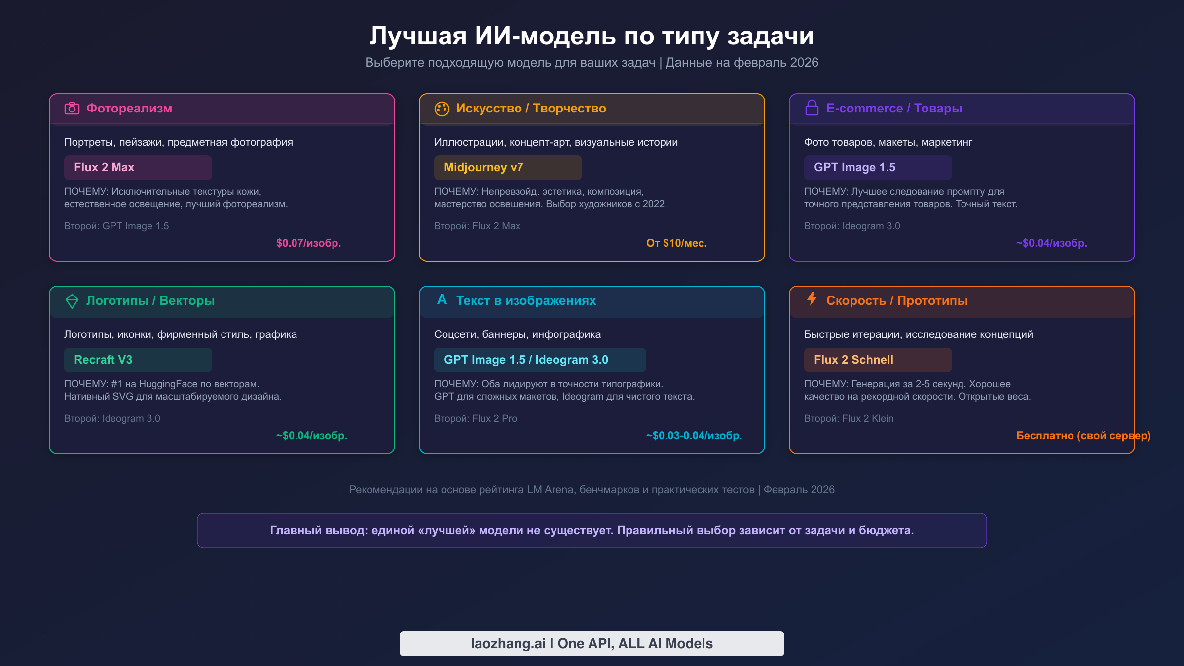 Рекомендации лучших ИИ-моделей по типу задач: фотореализм, художественные работы, электронная коммерция, логотипы, рендеринг текста и скорость