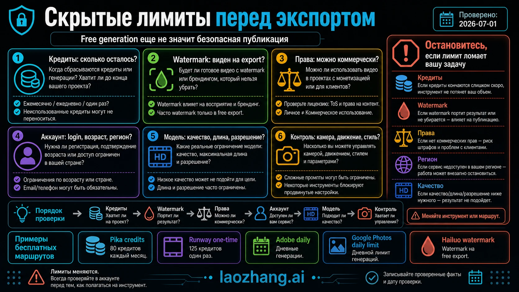 Чеклист перед загрузкой фото: официальный сервис, кредиты, watermark, данные, удаление и права
